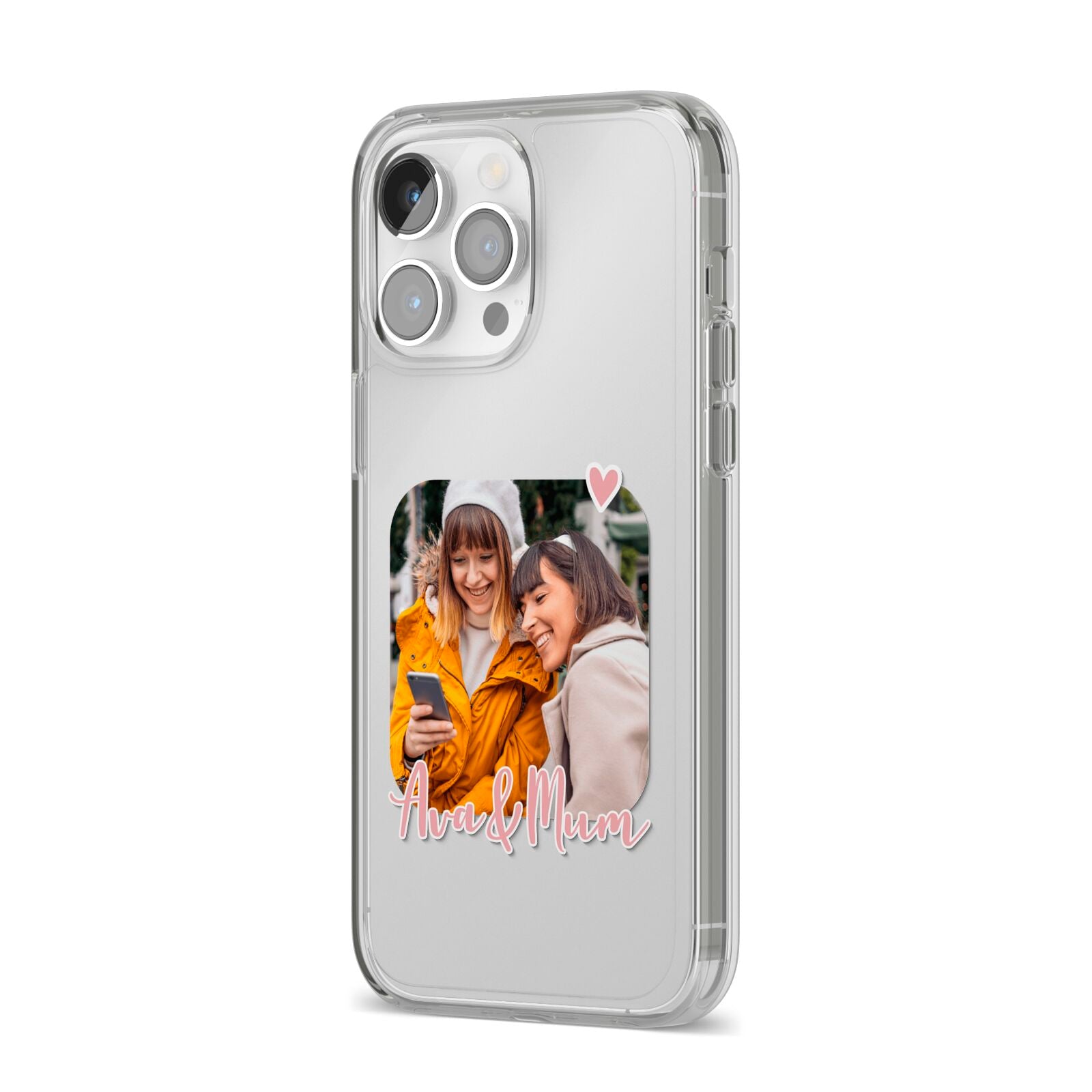 Mummy and Me Custom Photo iPhone 14 Pro Max Clear Tough Case Silver Angled Image