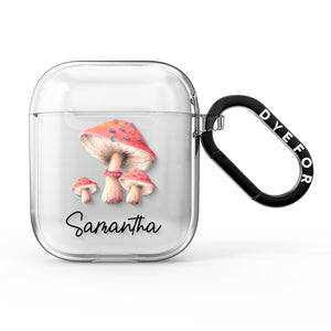 Mushroom Illustrations with Name AirPods Case