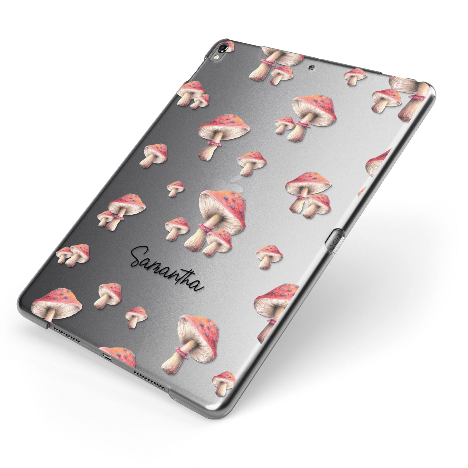 Mushroom Illustrations with Name Apple iPad Case on Grey iPad Side View