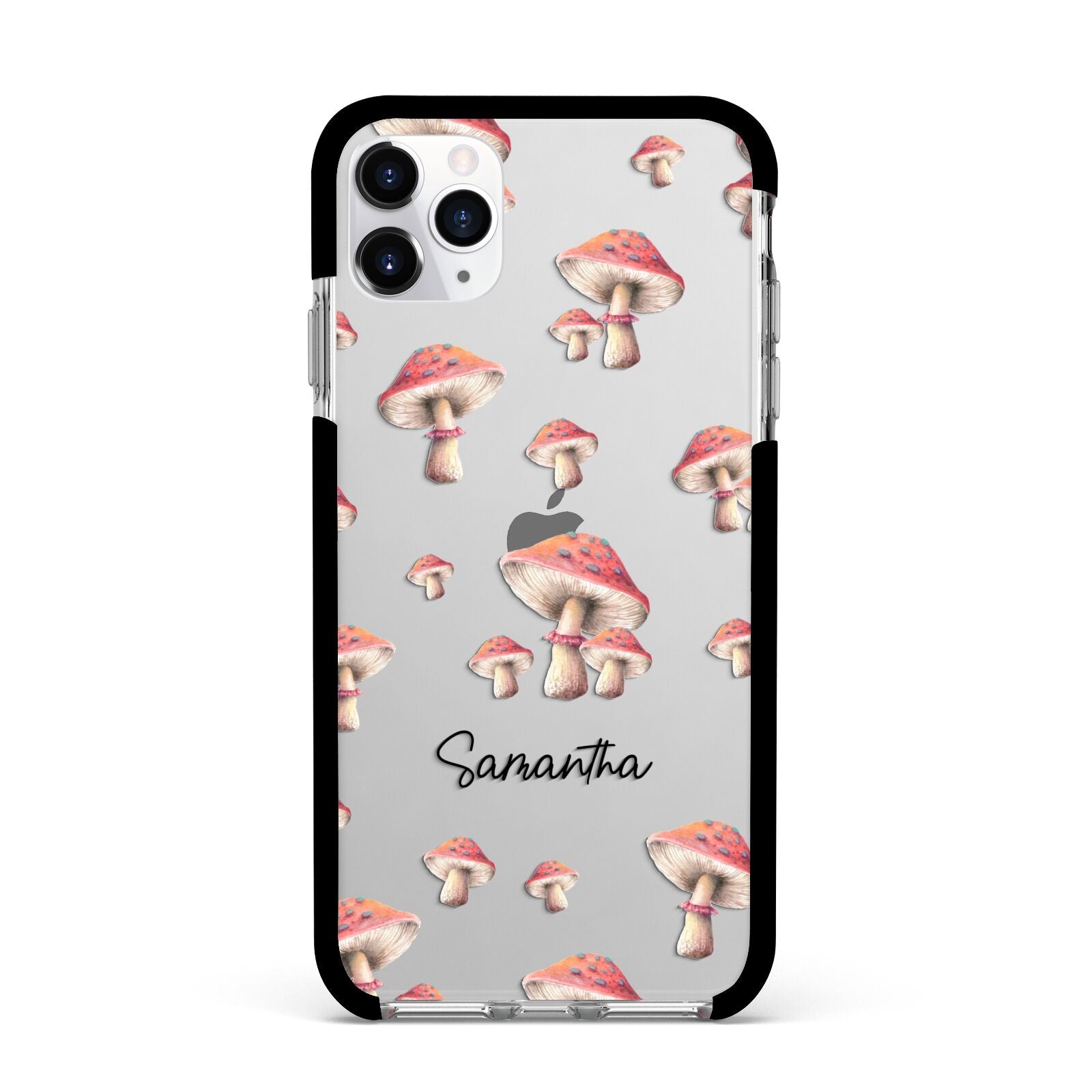Mushroom Illustrations with Name Apple iPhone 11 Pro Max in Silver with Black Impact Case