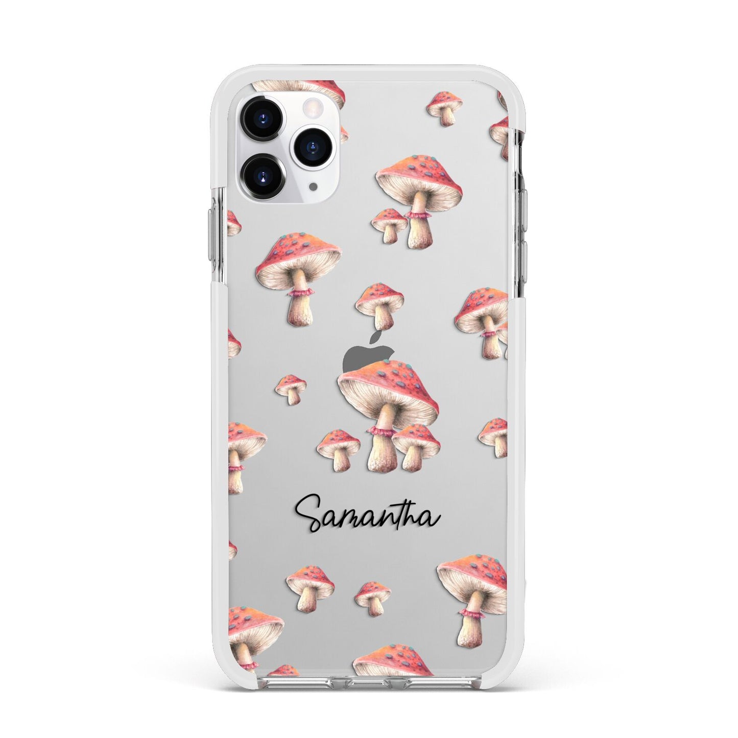 Mushroom Illustrations with Name Apple iPhone 11 Pro Max in Silver with White Impact Case