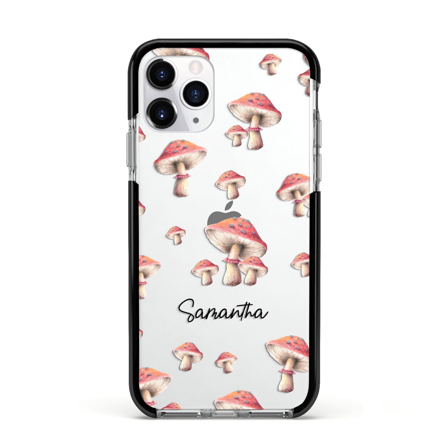 Mushroom Illustrations with Name Apple iPhone 11 Pro in Silver with Black Impact Case