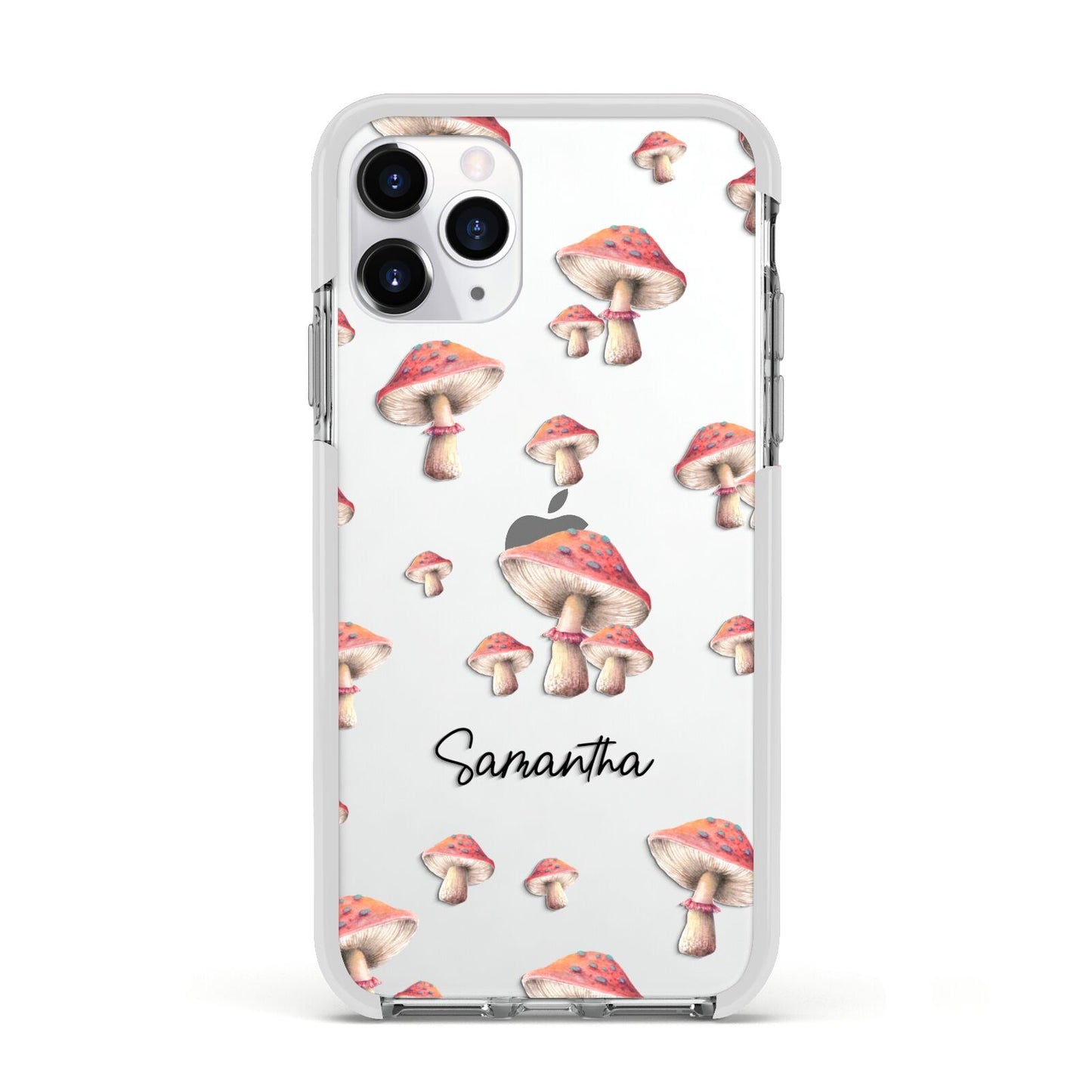 Mushroom Illustrations with Name Apple iPhone 11 Pro in Silver with White Impact Case