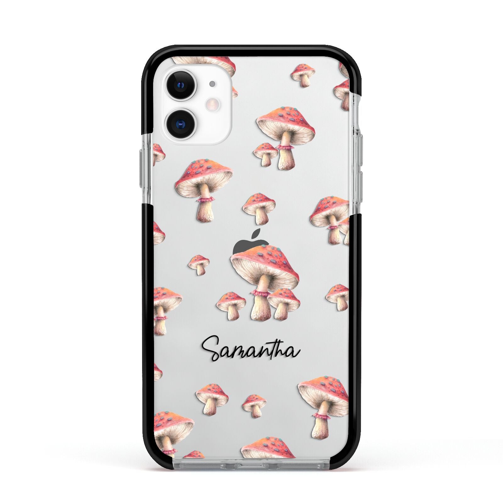 Mushroom Illustrations with Name Apple iPhone 11 in White with Black Impact Case