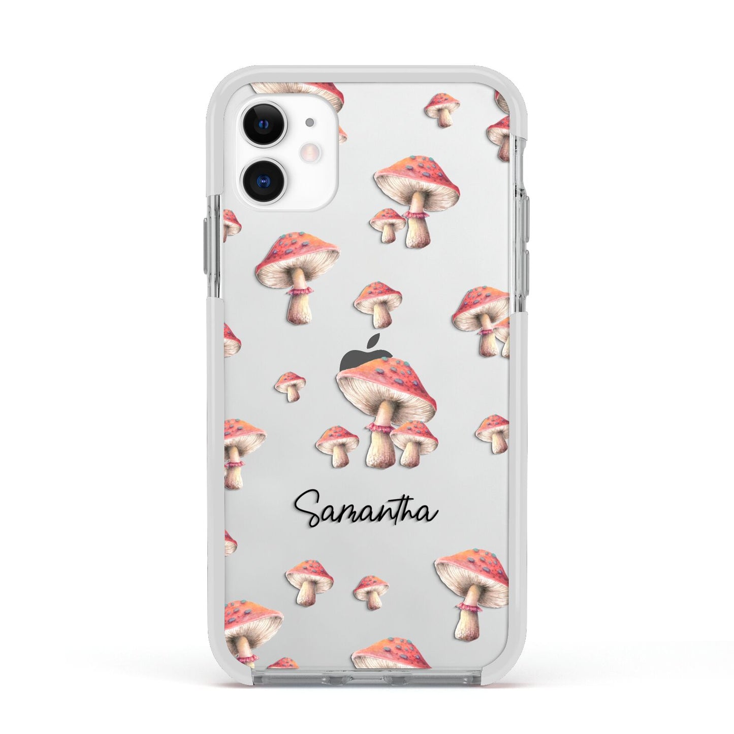 Mushroom Illustrations with Name Apple iPhone 11 in White with White Impact Case