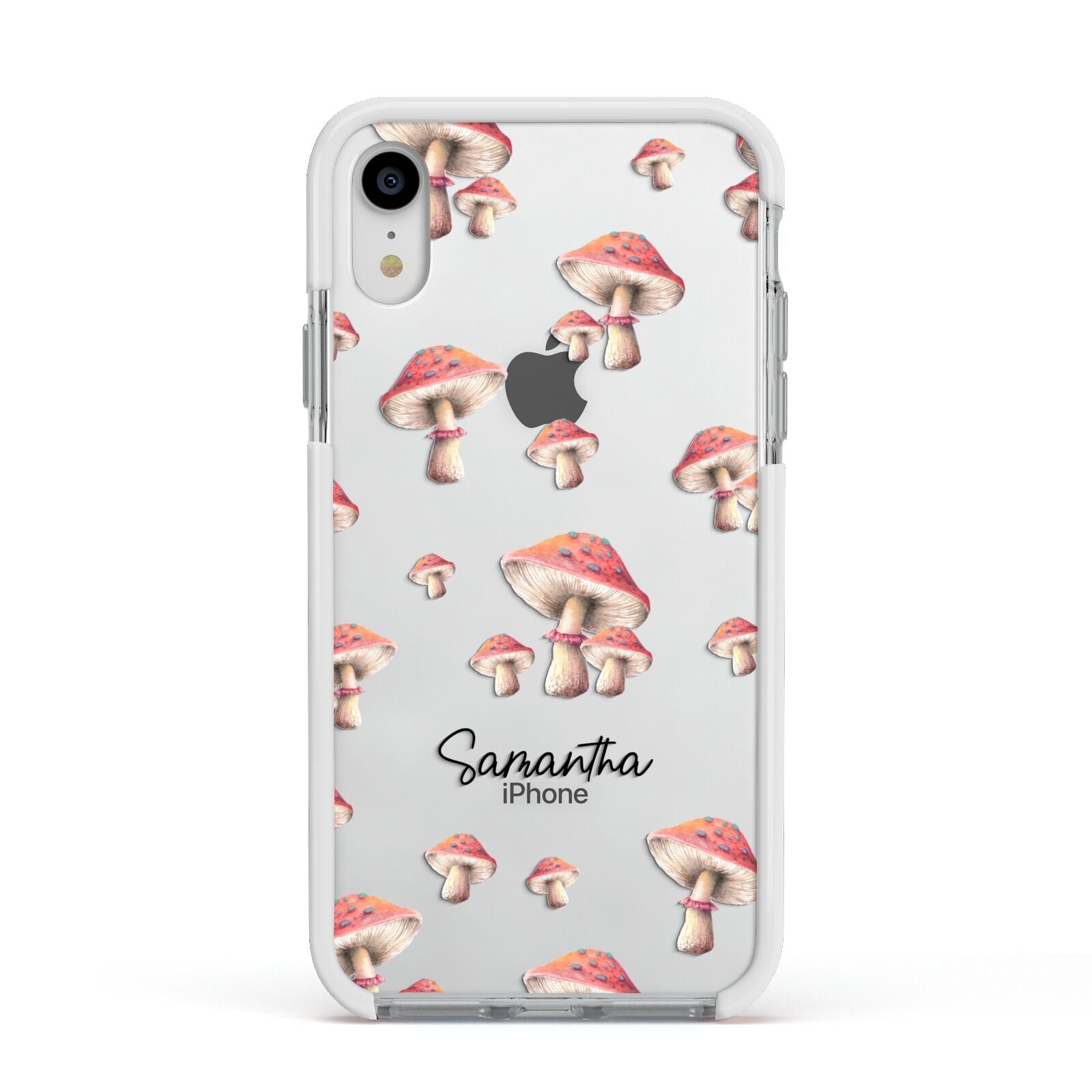 Mushroom Illustrations with Name Apple iPhone XR Impact Case White Edge on Silver Phone