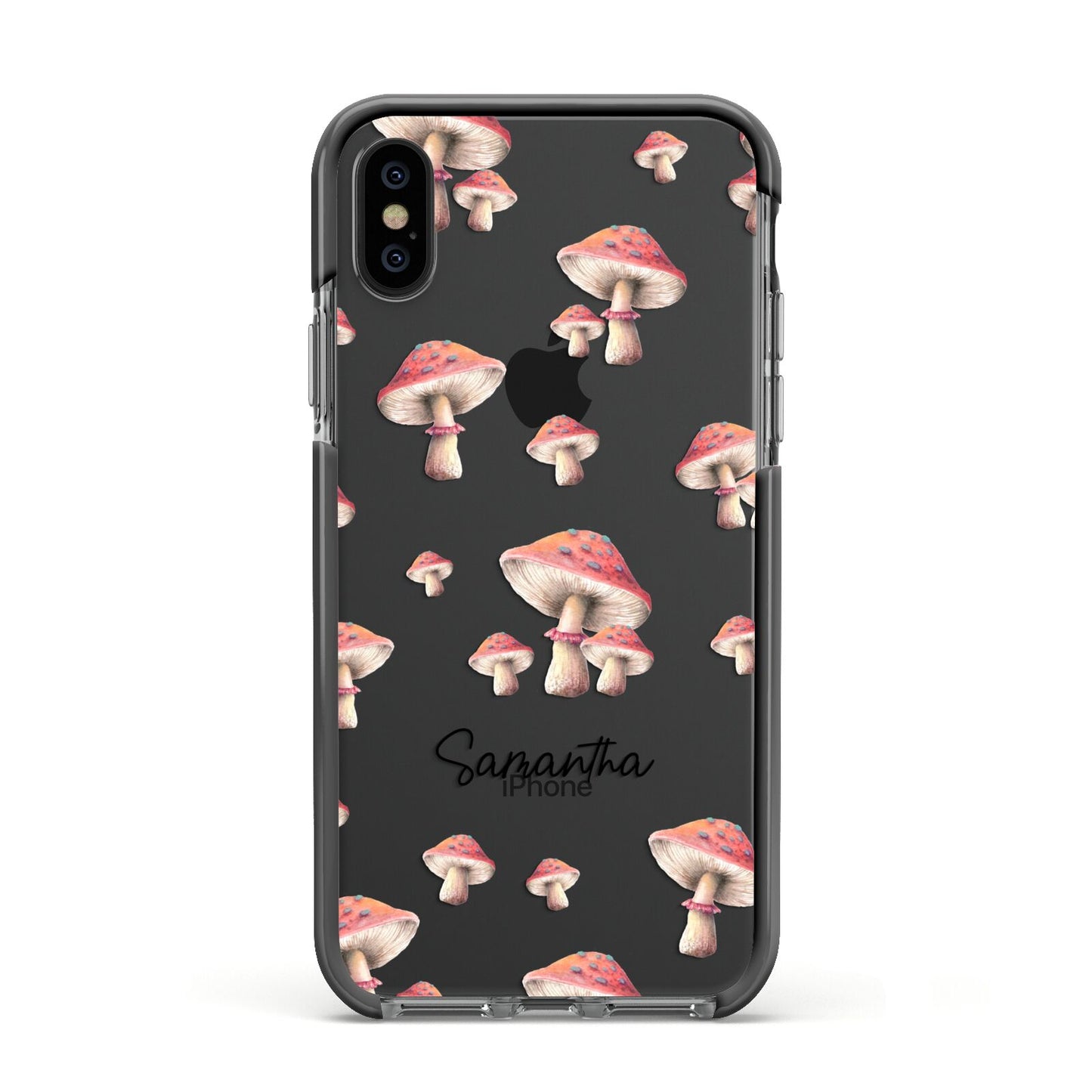 Mushroom Illustrations with Name Apple iPhone Xs Impact Case Black Edge on Black Phone