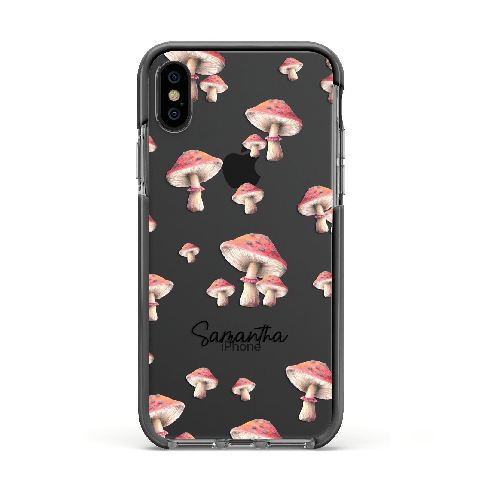 Mushroom Illustrations with Name Apple iPhone Xs Impact Case Black Edge on Black Phone