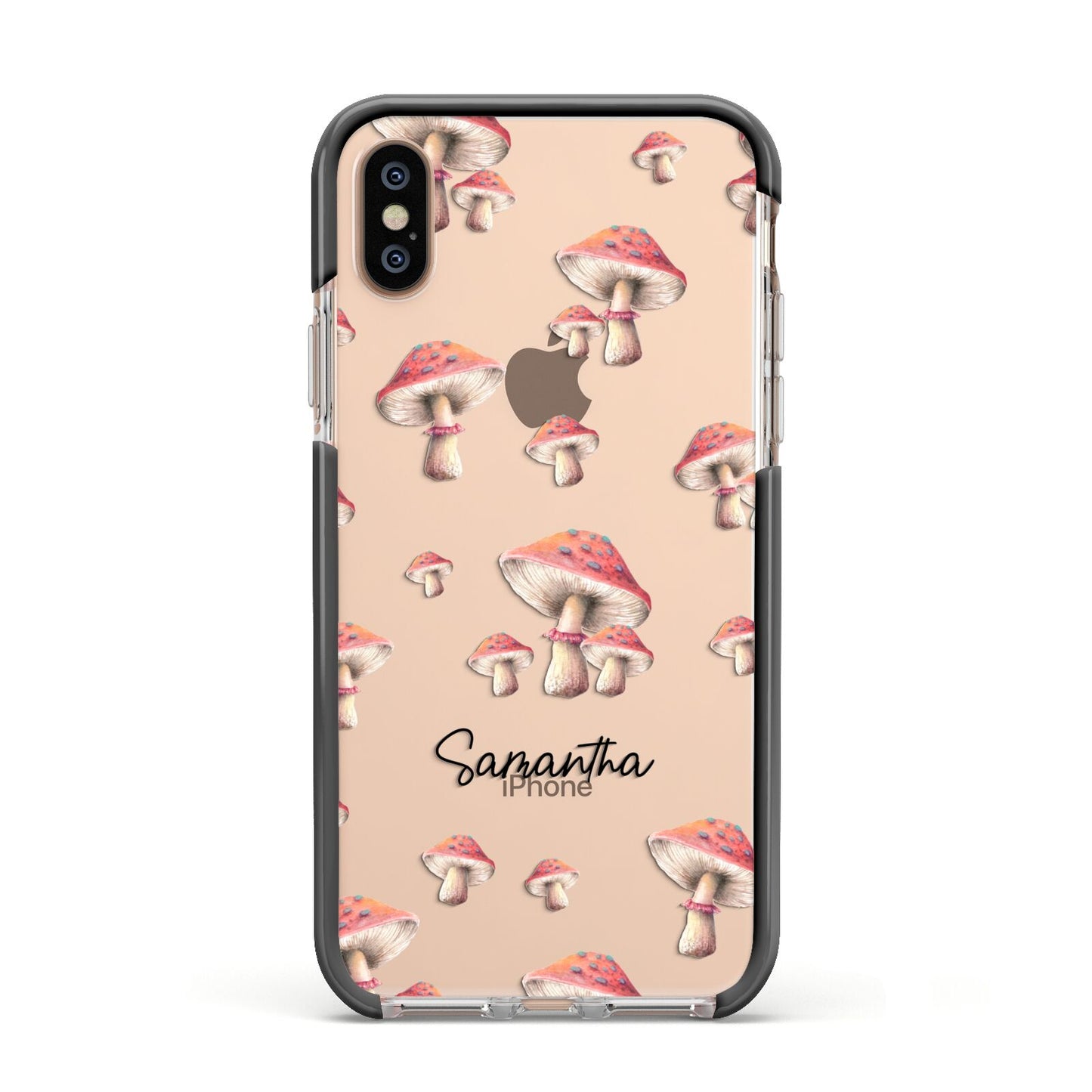 Mushroom Illustrations with Name Apple iPhone Xs Impact Case Black Edge on Gold Phone