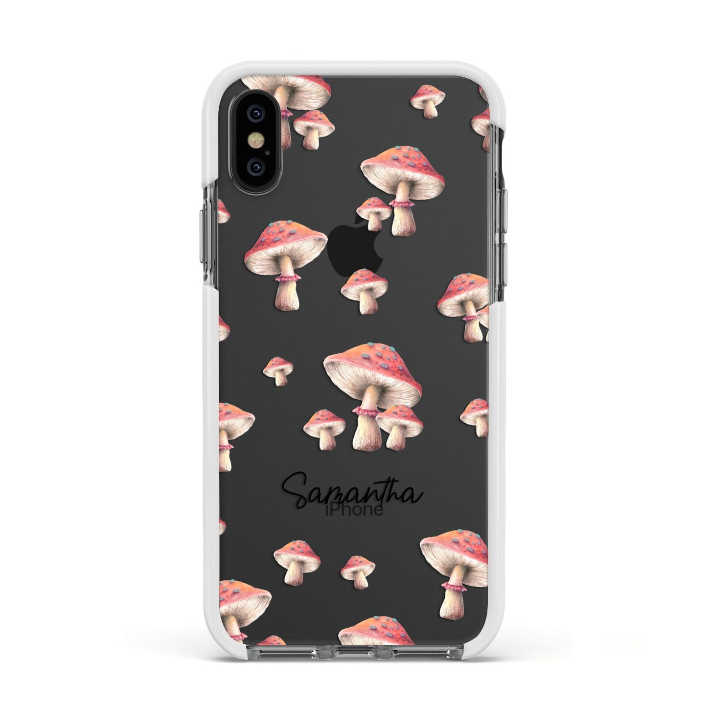 Mushroom Illustrations with Name Apple iPhone Xs Impact Case White Edge on Black Phone