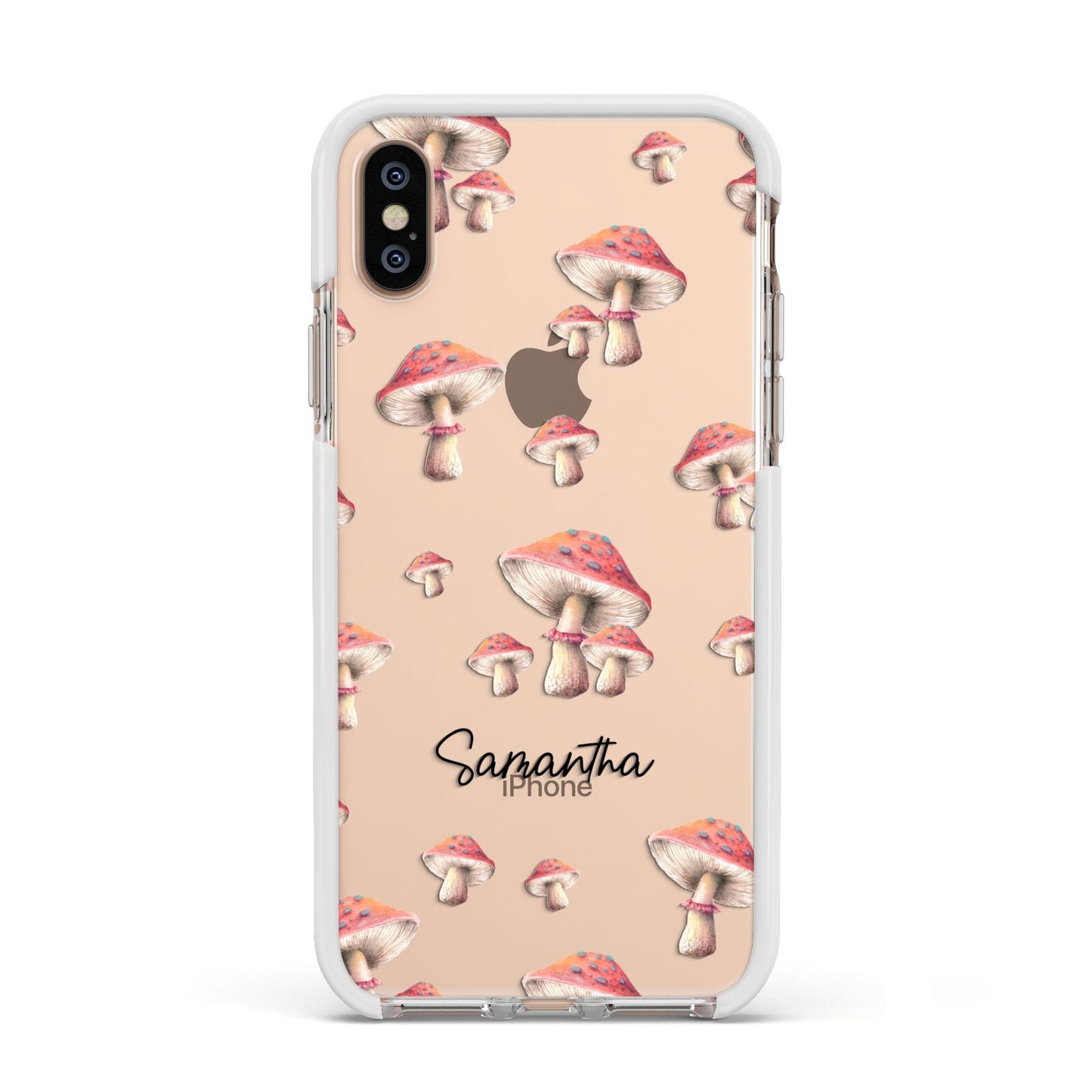 Mushroom Illustrations with Name Apple iPhone Xs Impact Case White Edge on Gold Phone