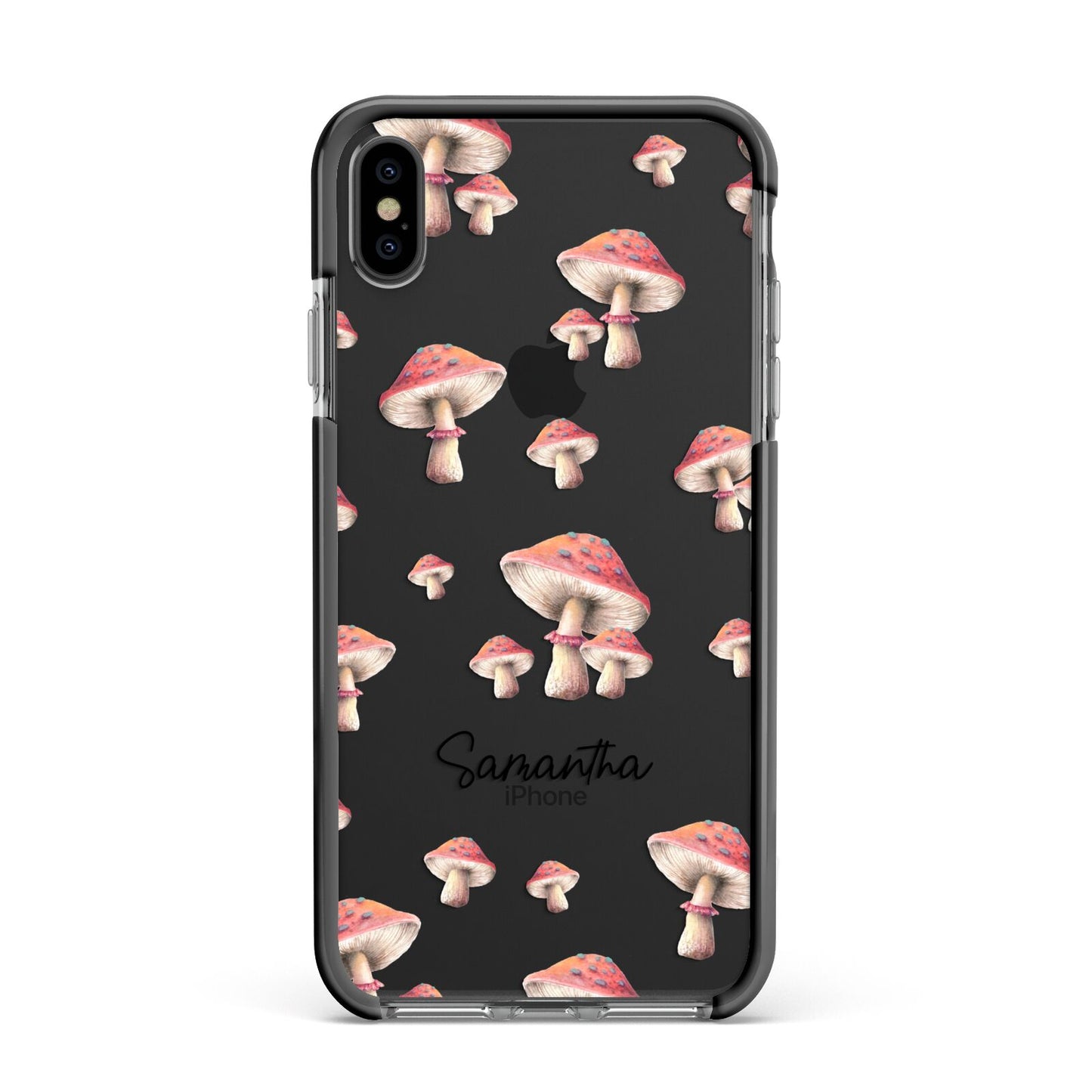 Mushroom Illustrations with Name Apple iPhone Xs Max Impact Case Black Edge on Black Phone