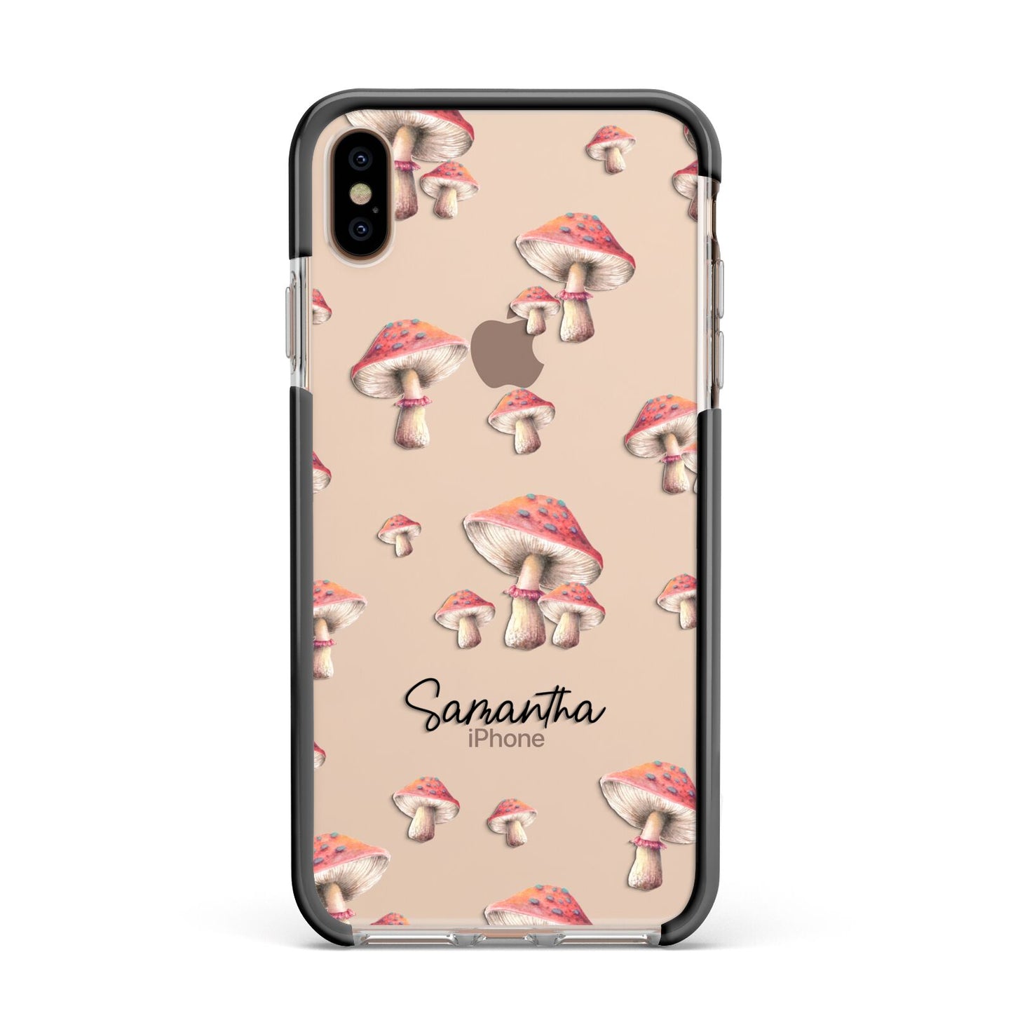 Mushroom Illustrations with Name Apple iPhone Xs Max Impact Case Black Edge on Gold Phone
