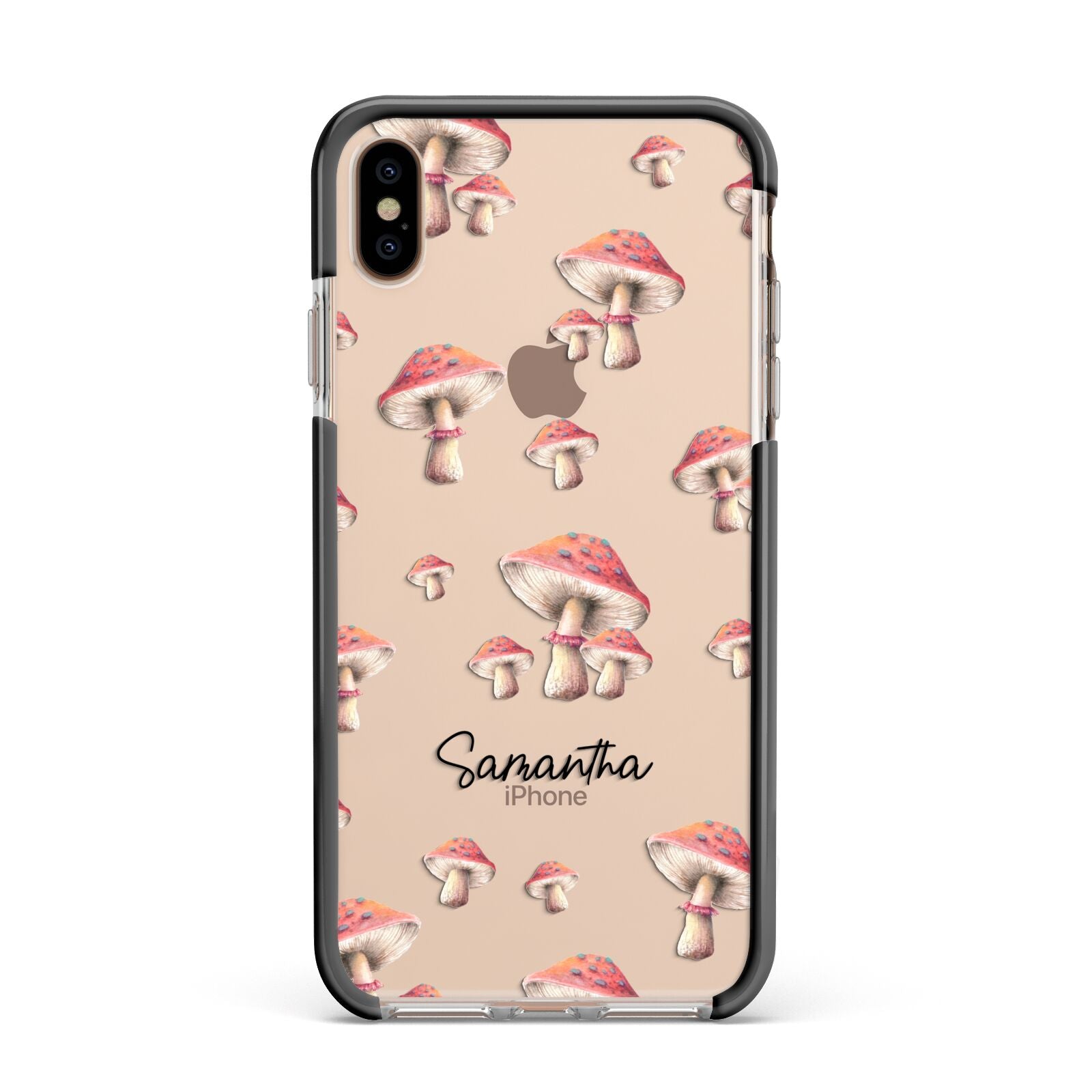 Mushroom Illustrations with Name Apple iPhone Xs Max Impact Case Black Edge on Gold Phone