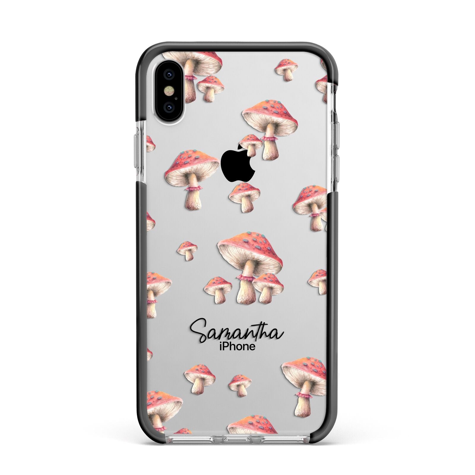 Mushroom Illustrations with Name Apple iPhone Xs Max Impact Case Black Edge on Silver Phone