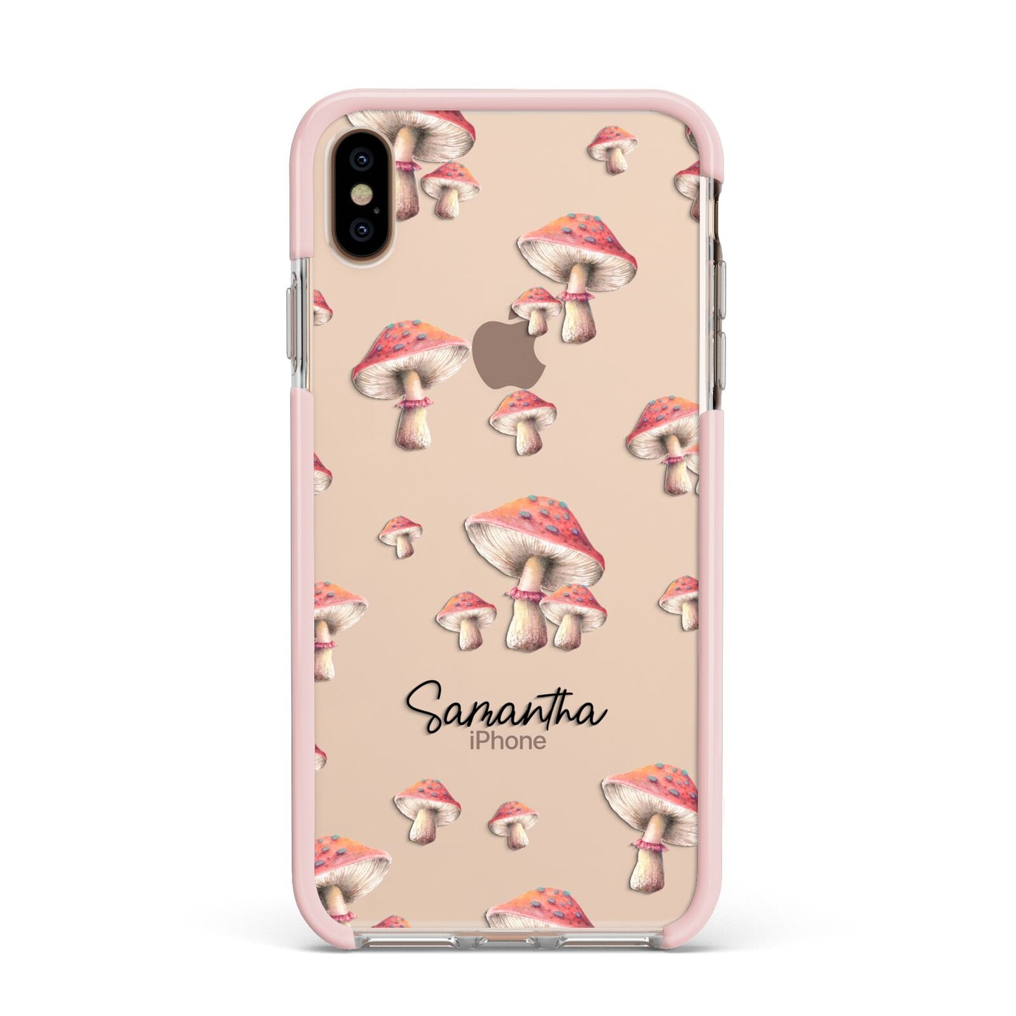 Mushroom Illustrations with Name Apple iPhone Xs Max Impact Case Pink Edge on Gold Phone