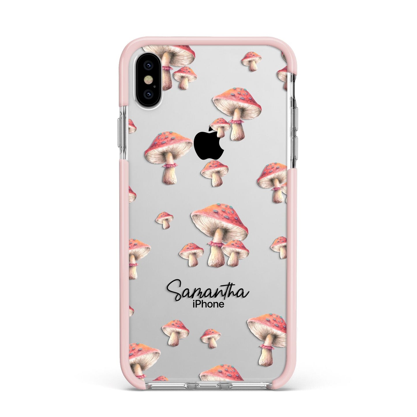 Mushroom Illustrations with Name Apple iPhone Xs Max Impact Case Pink Edge on Silver Phone
