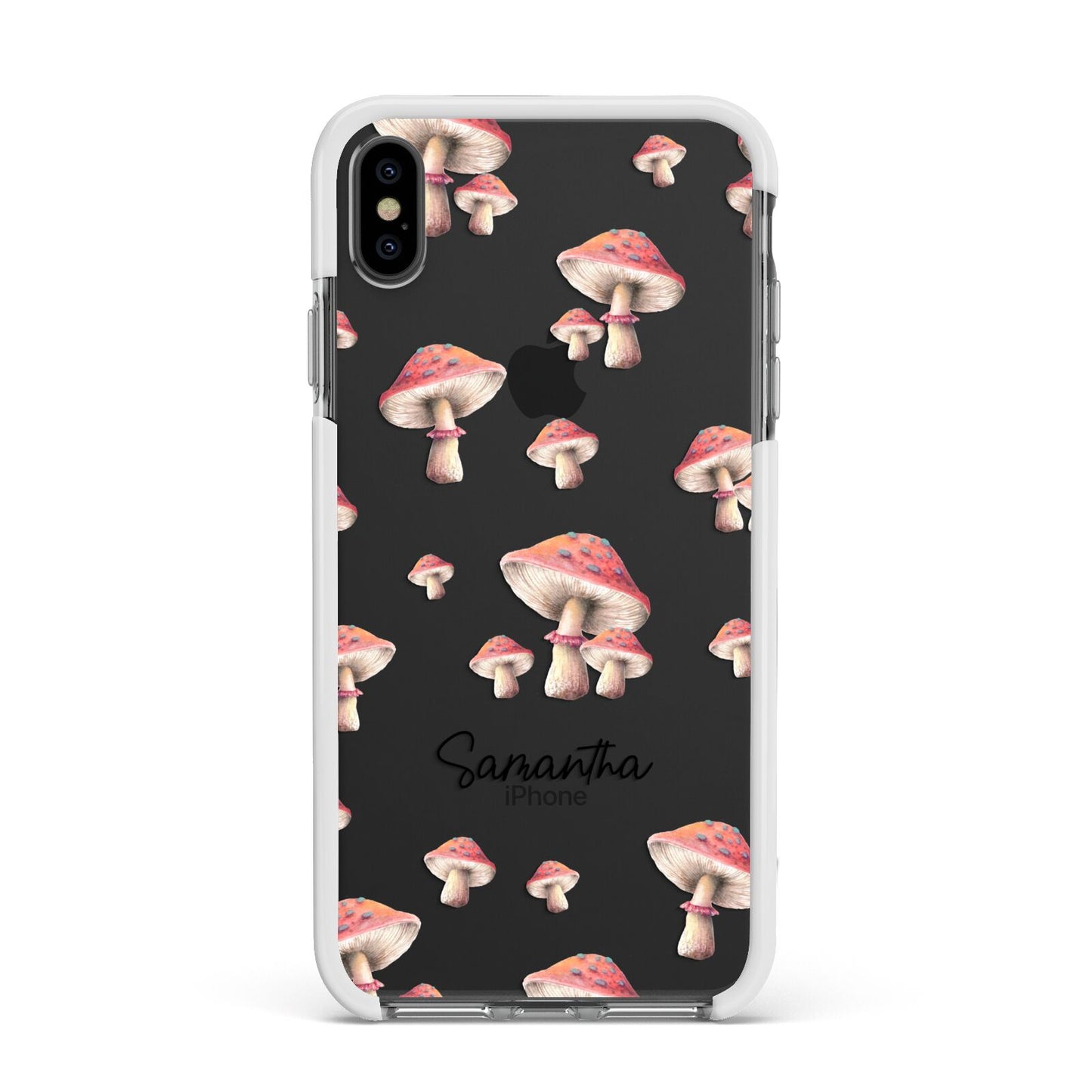 Mushroom Illustrations with Name Apple iPhone Xs Max Impact Case White Edge on Black Phone