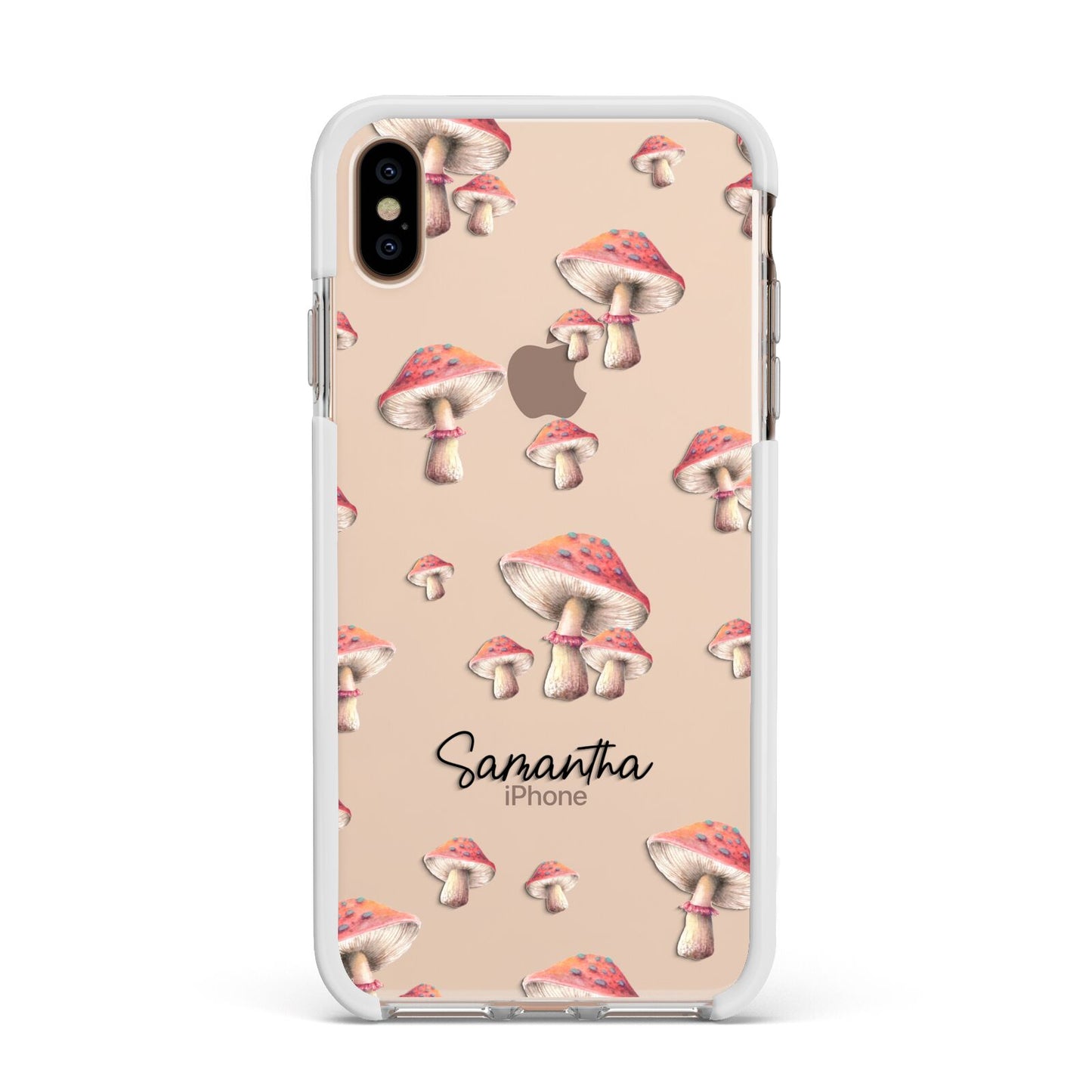 Mushroom Illustrations with Name Apple iPhone Xs Max Impact Case White Edge on Gold Phone
