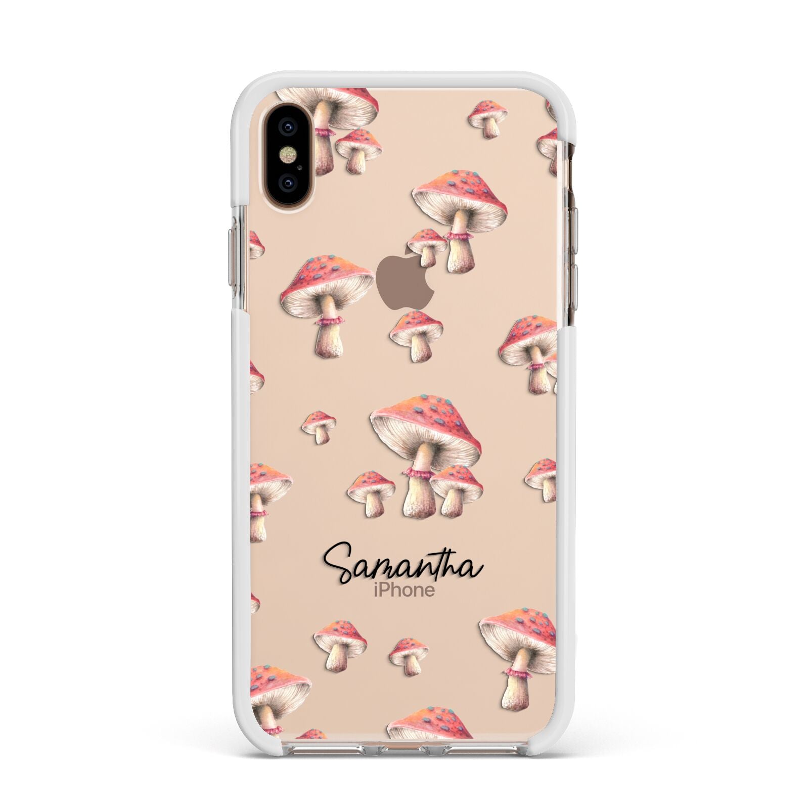 Mushroom Illustrations with Name Apple iPhone Xs Max Impact Case White Edge on Gold Phone