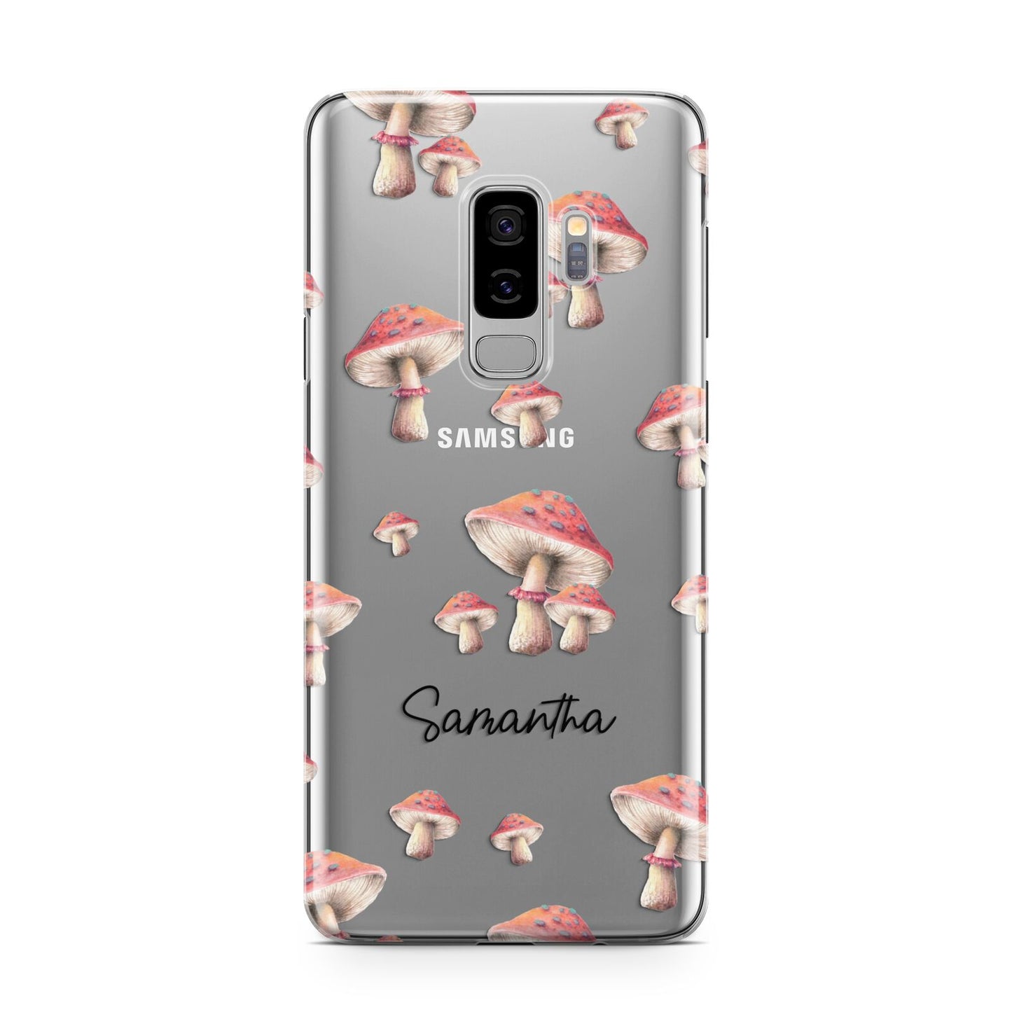 Mushroom Illustrations with Name Samsung Galaxy S9 Plus Case on Silver phone
