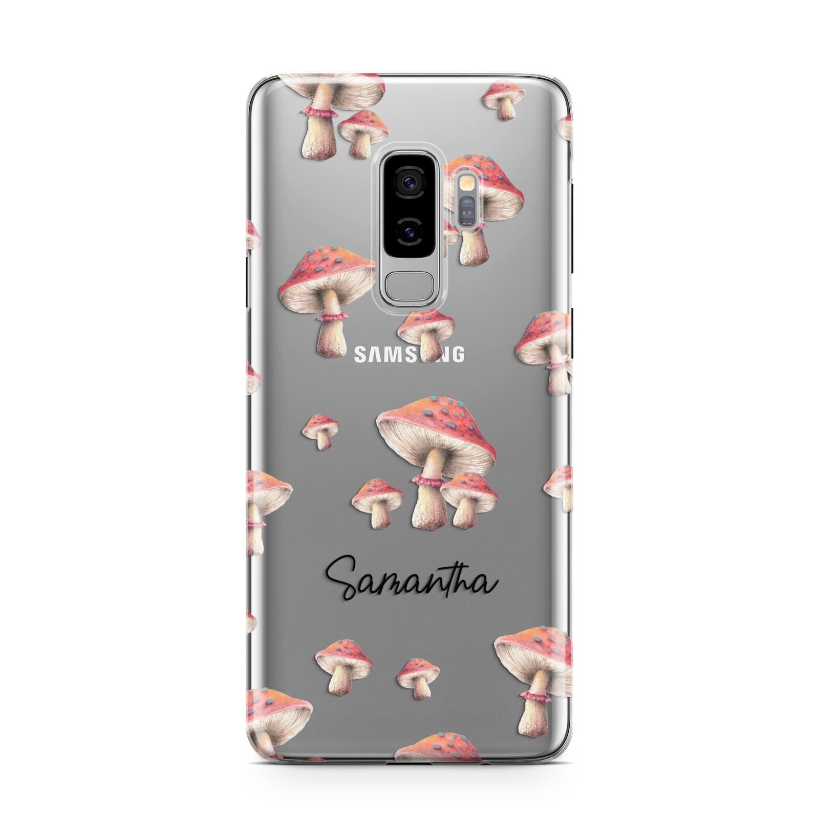 Mushroom Illustrations with Name Samsung Galaxy S9 Plus Case on Silver phone