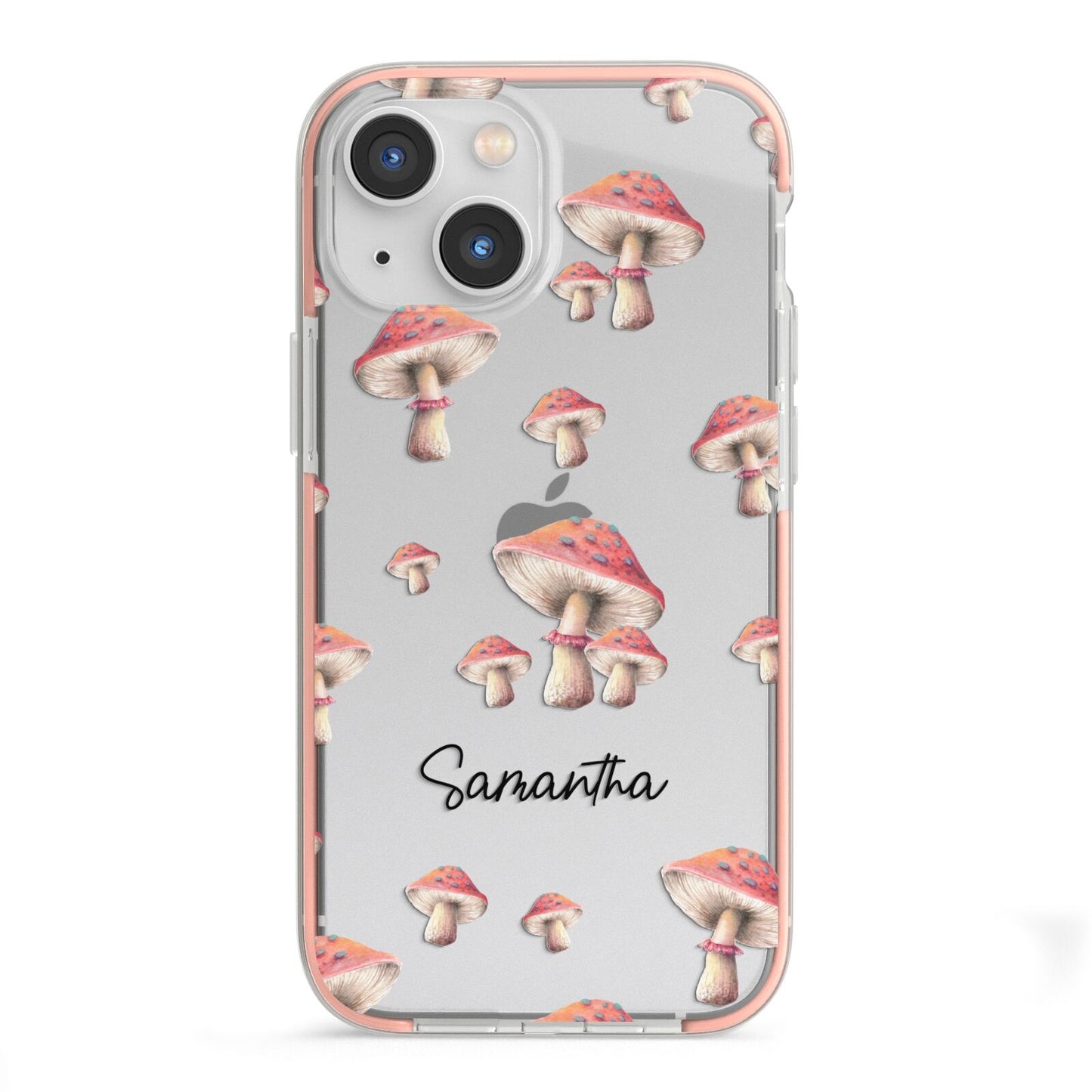 Mushroom Illustrations with Name iPhone 13 Mini TPU Impact Case with Pink Edges