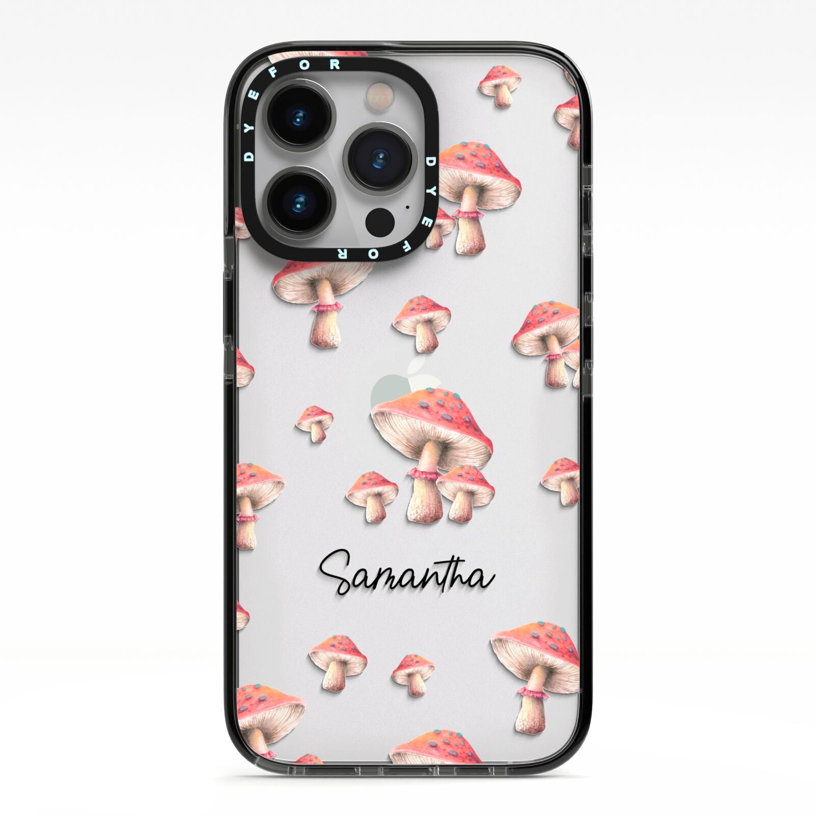 Mushroom Illustrations with Name iPhone 13 Pro Black Impact Case on Silver phone