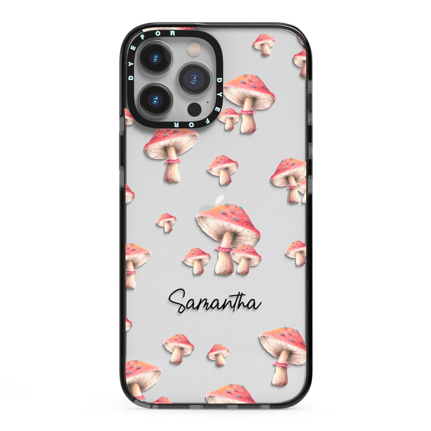 Mushroom Illustrations with Name iPhone 13 Pro Max Black Impact Case on Silver phone