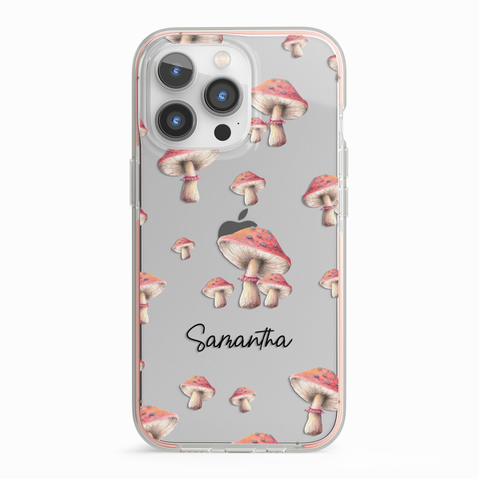 Mushroom Illustrations with Name iPhone 13 Pro TPU Impact Case with Pink Edges