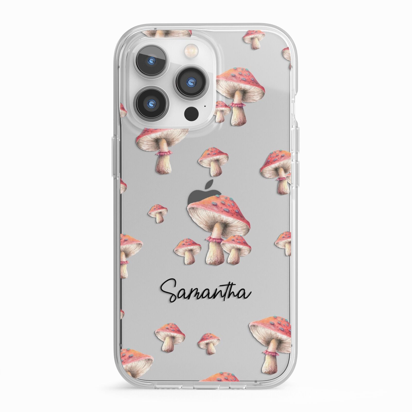 Mushroom Illustrations with Name iPhone 13 Pro TPU Impact Case with White Edges