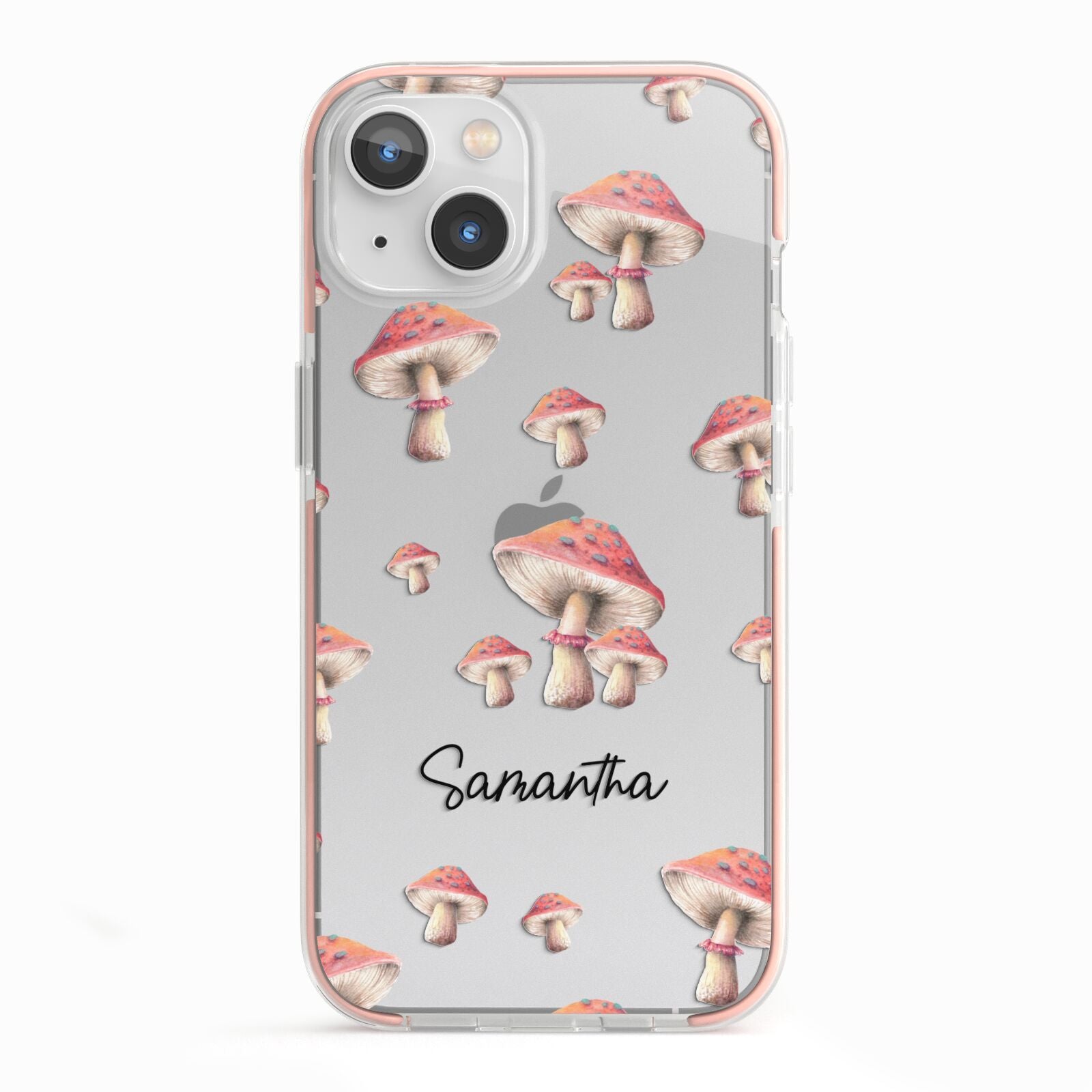 Mushroom Illustrations with Name iPhone 13 TPU Impact Case with Pink Edges