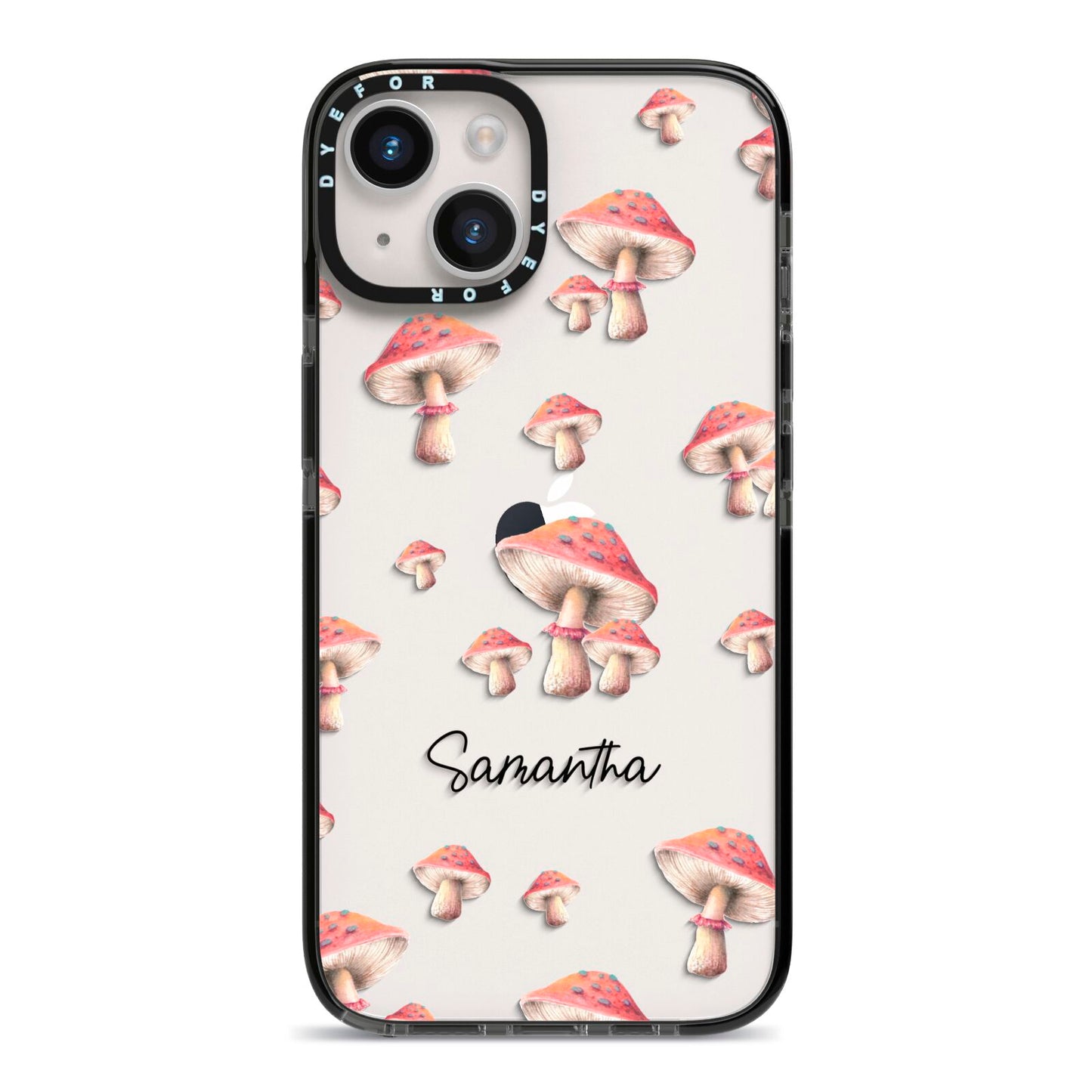 Mushroom Illustrations with Name iPhone 14 Black Impact Case on Silver phone