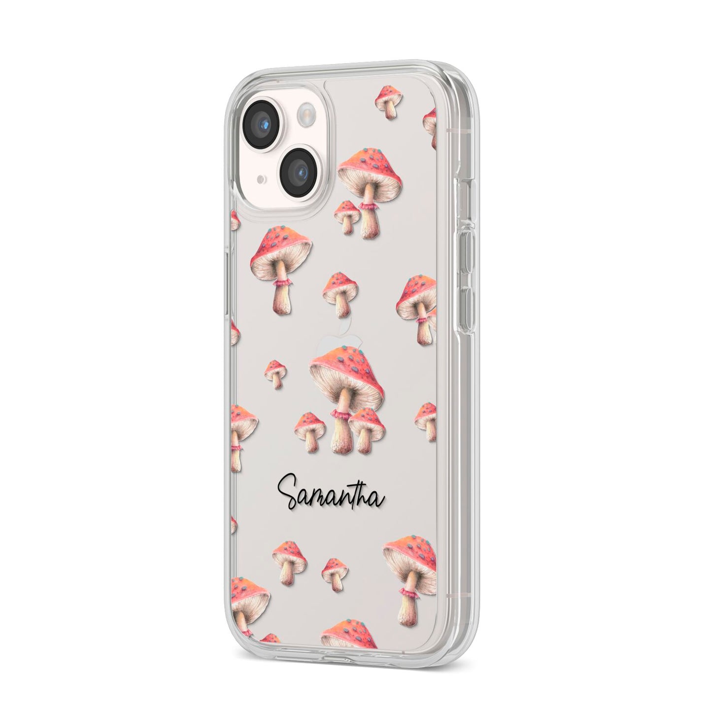 Mushroom Illustrations with Name iPhone 14 Clear Tough Case Starlight Angled Image