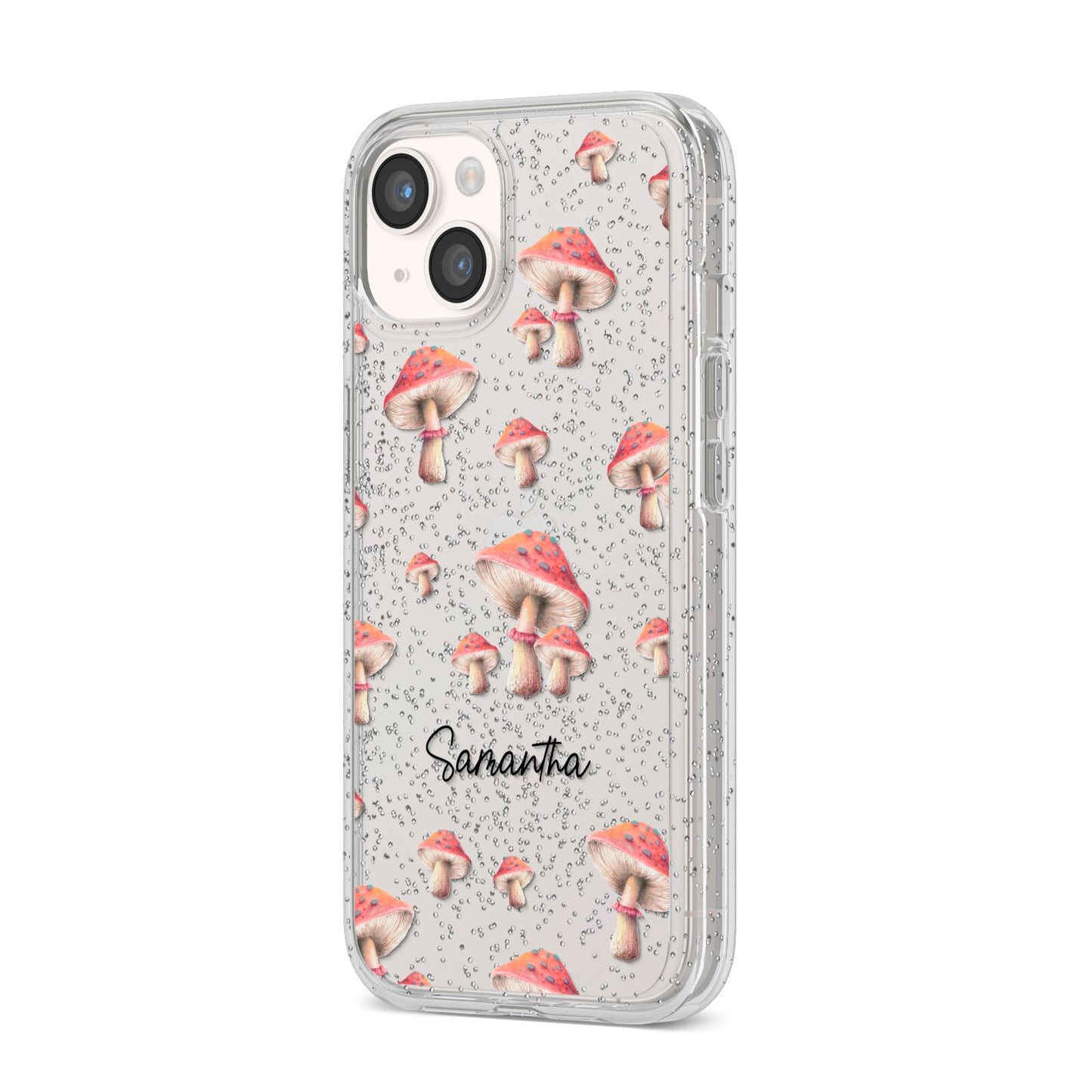 Mushroom Illustrations with Name iPhone 14 Glitter Tough Case Starlight Angled Image
