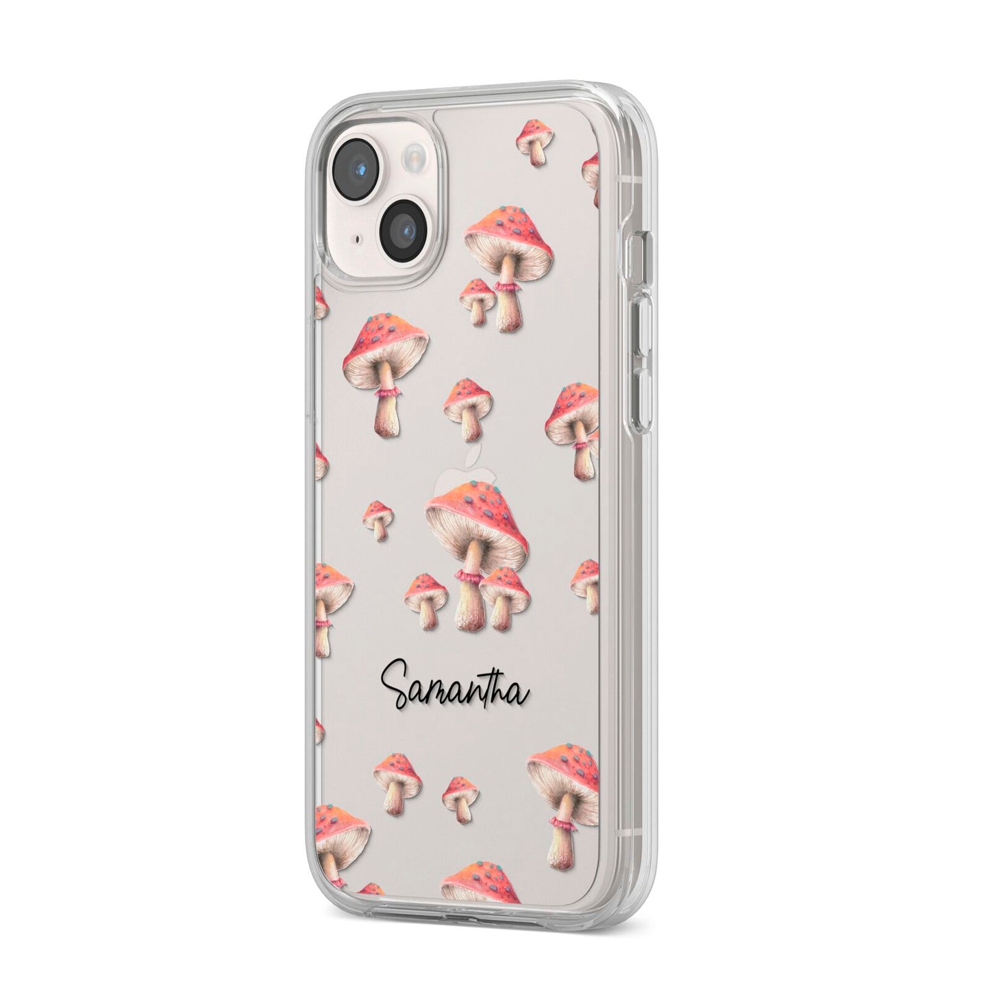 Mushroom Illustrations with Name iPhone 14 Plus Clear Tough Case Starlight Angled Image