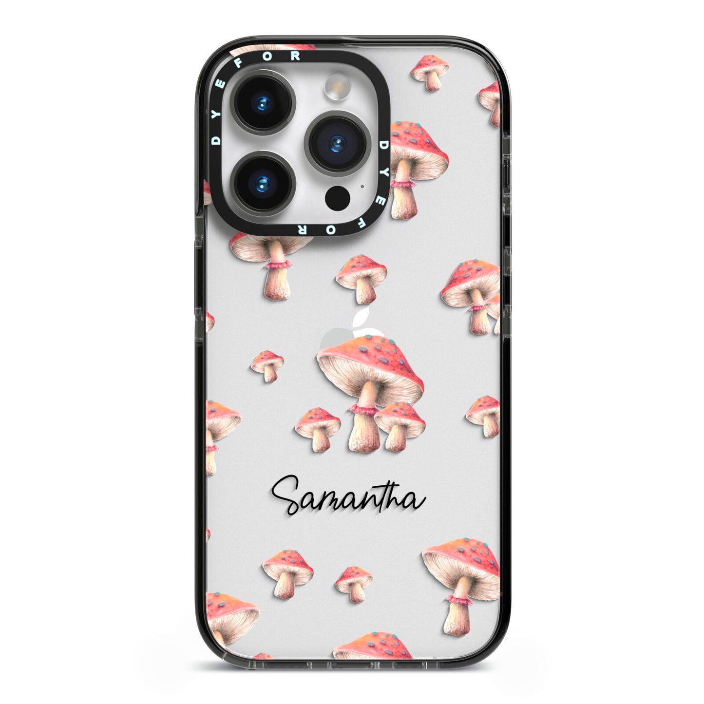 Mushroom Illustrations with Name iPhone 14 Pro Black Impact Case on Silver phone
