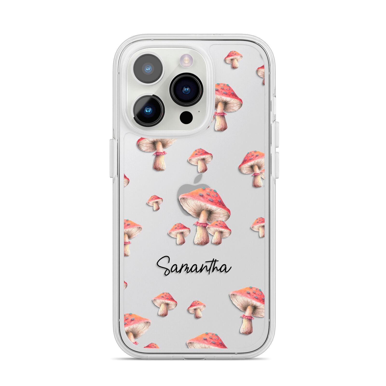 Mushroom Illustrations with Name iPhone 14 Pro Clear Tough Case Silver