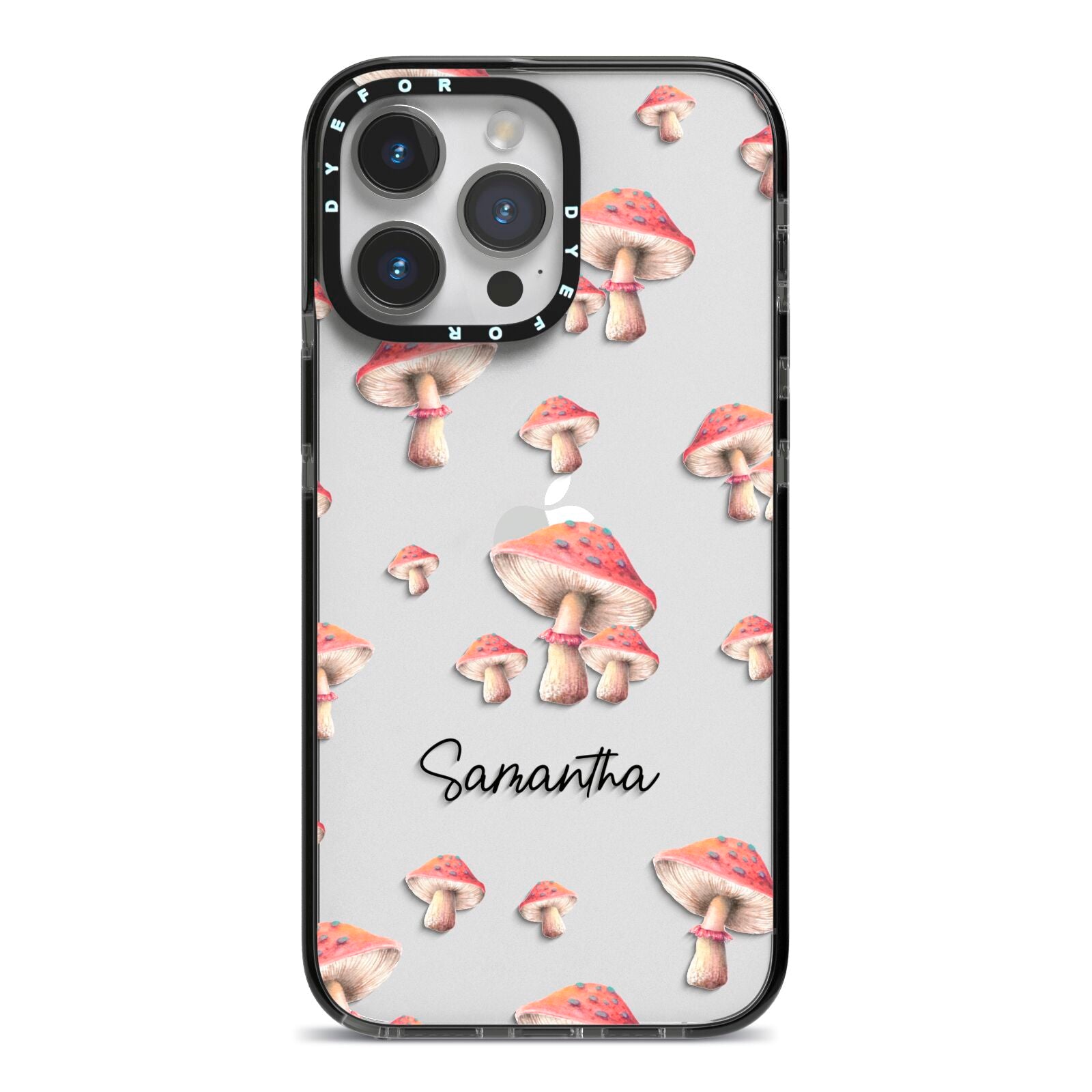 Mushroom Illustrations with Name iPhone 14 Pro Max Black Impact Case on Silver phone
