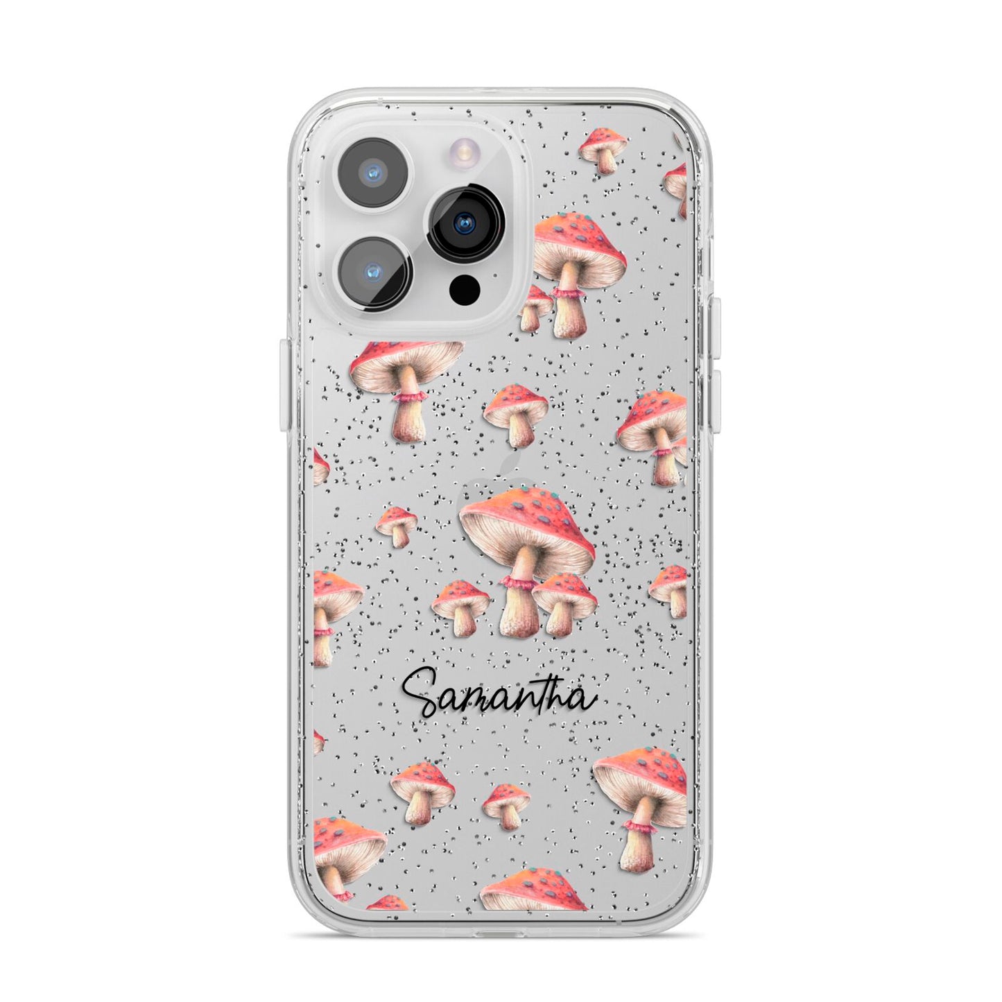 Mushroom Illustrations with Name iPhone 14 Pro Max Glitter Tough Case Silver