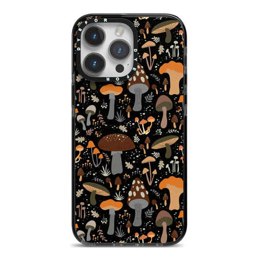 Mushroom iPhone 14 Pro Max Black Impact Case on Silver phone