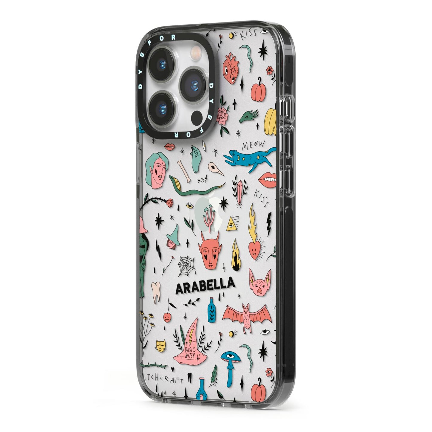 Mystical Magic Personalised iPhone 13 Pro Black Impact Case Side Angle on Silver phone