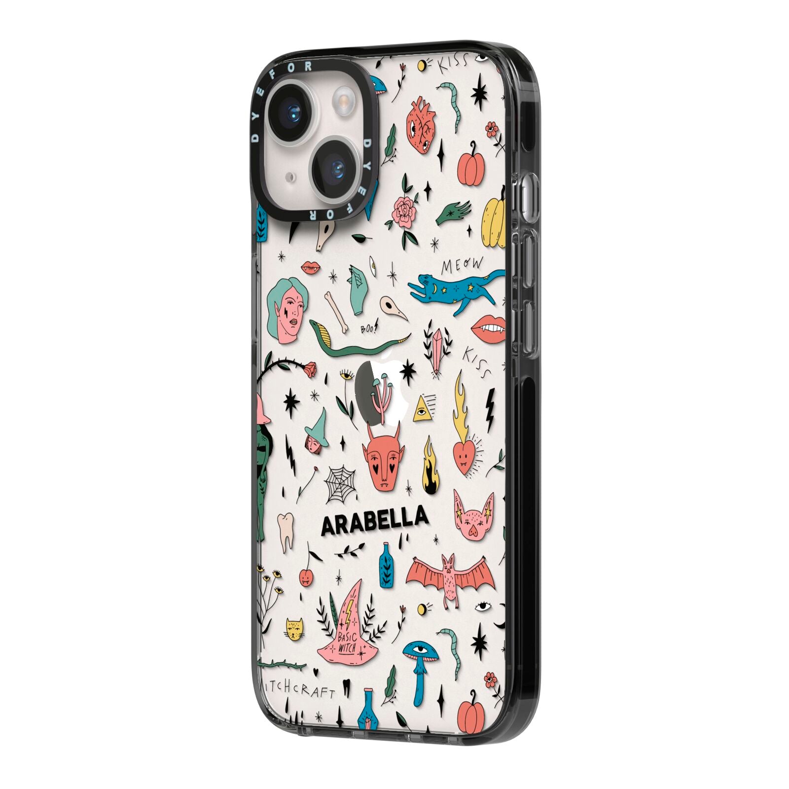 Mystical Magic Personalised iPhone 14 Black Impact Case Side Angle on Silver phone