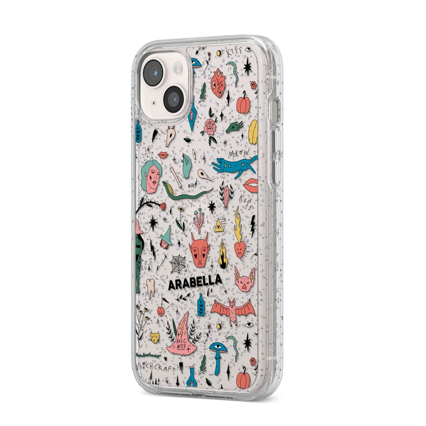 Mystical Magic Personalised iPhone 14 Plus Glitter Tough Case Starlight Angled Image