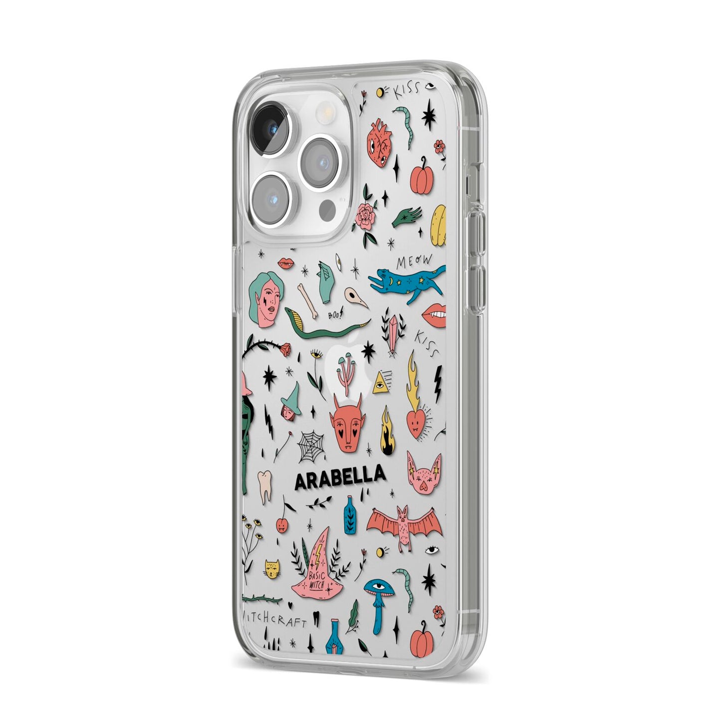 Mystical Magic Personalised iPhone 14 Pro Max Clear Tough Case Silver Angled Image