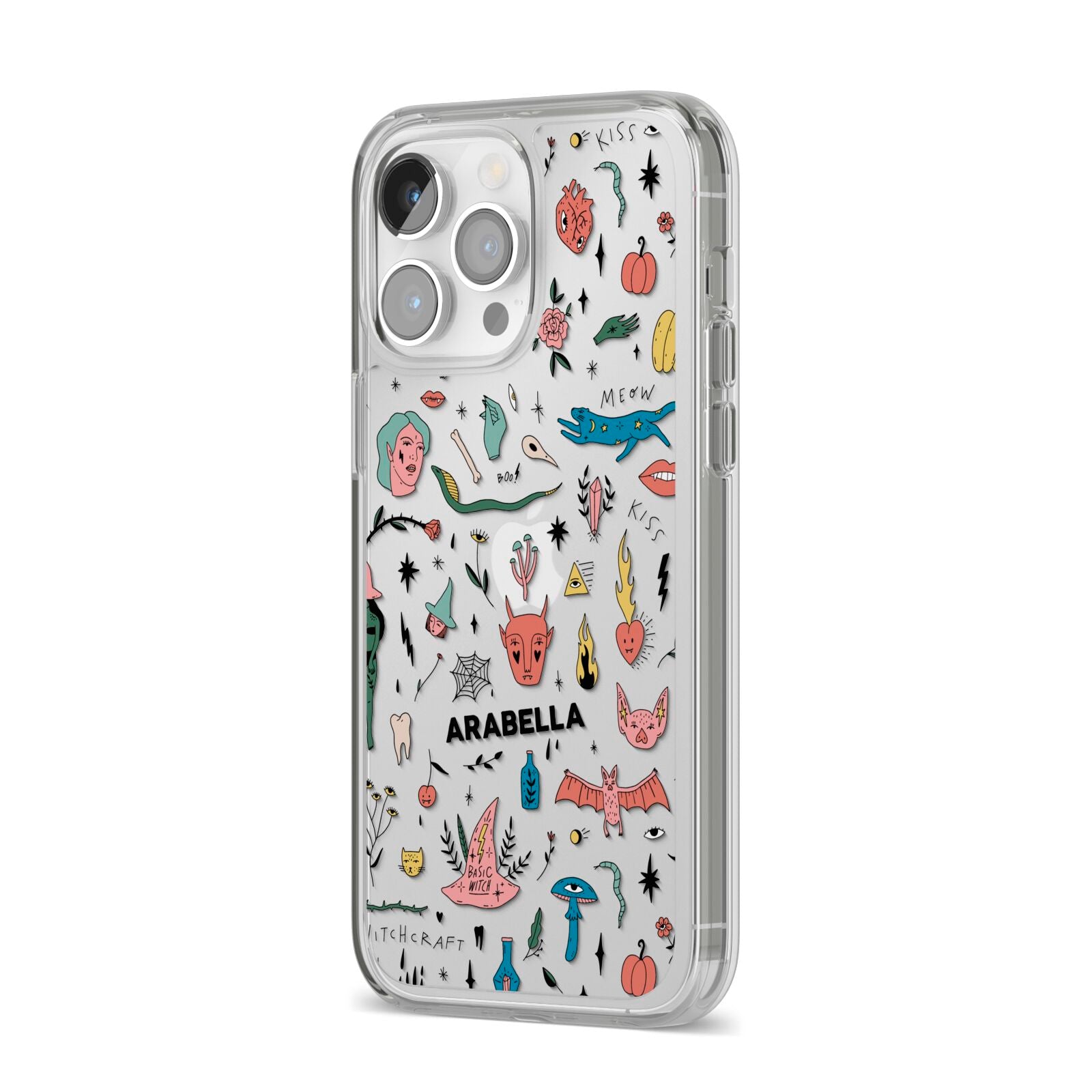 Mystical Magic Personalised iPhone 14 Pro Max Clear Tough Case Silver Angled Image