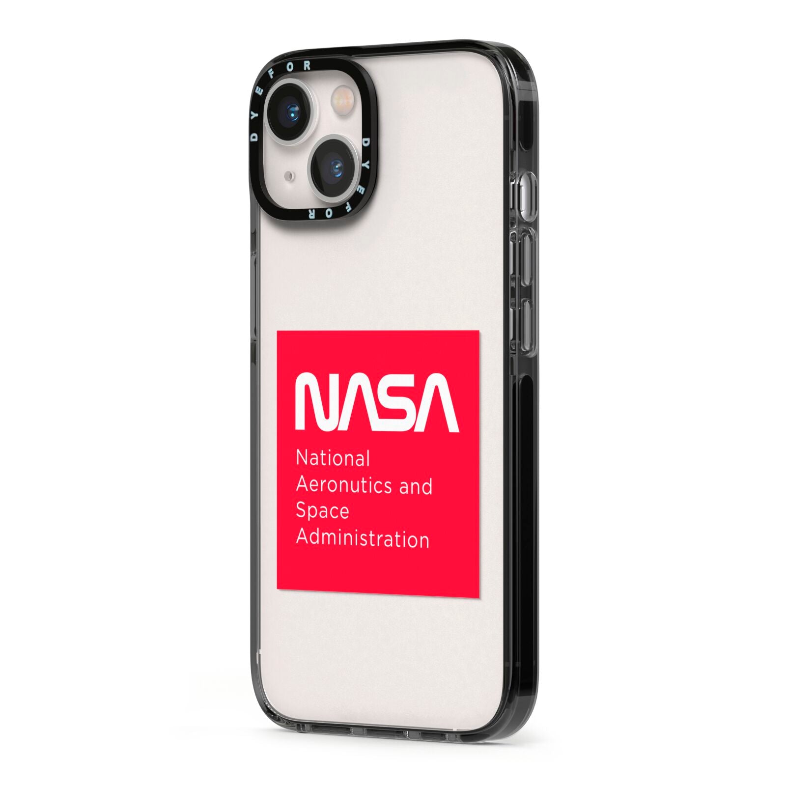 NASA The Worm Box iPhone 13 Black Impact Case Side Angle on Silver phone