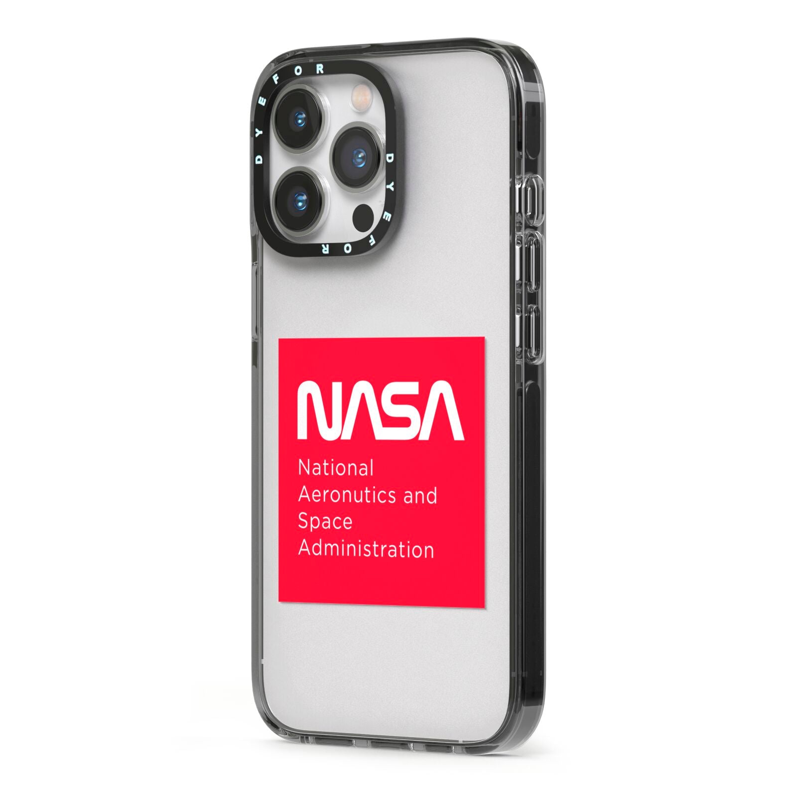 NASA The Worm Box iPhone 13 Pro Black Impact Case Side Angle on Silver phone