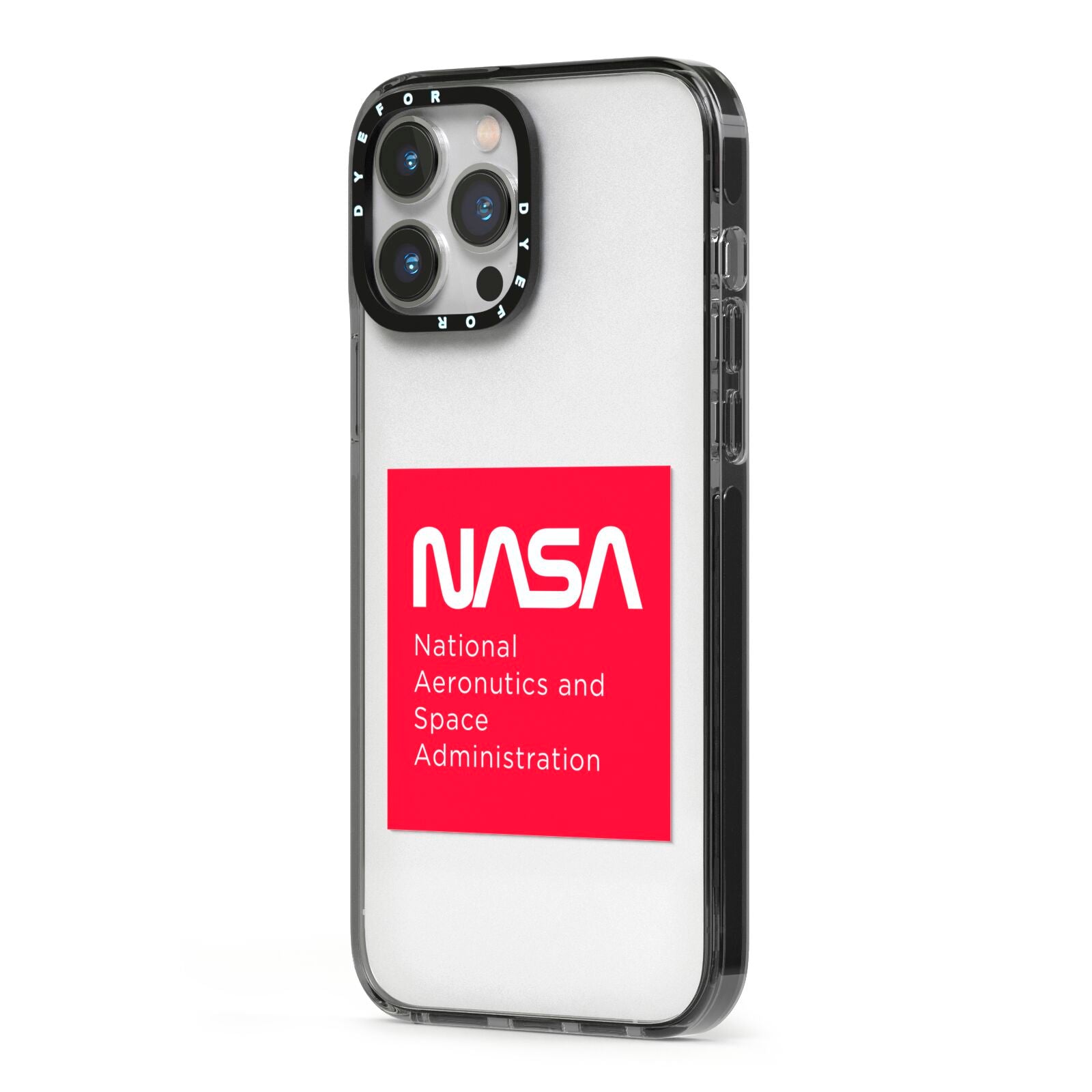NASA The Worm Box iPhone 13 Pro Max Black Impact Case Side Angle on Silver phone