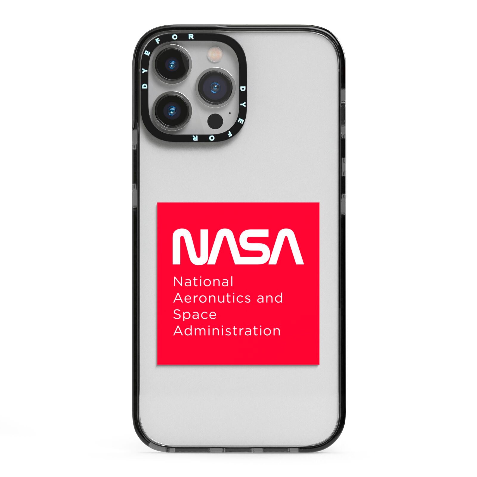 NASA The Worm Box iPhone 13 Pro Max Black Impact Case on Silver phone